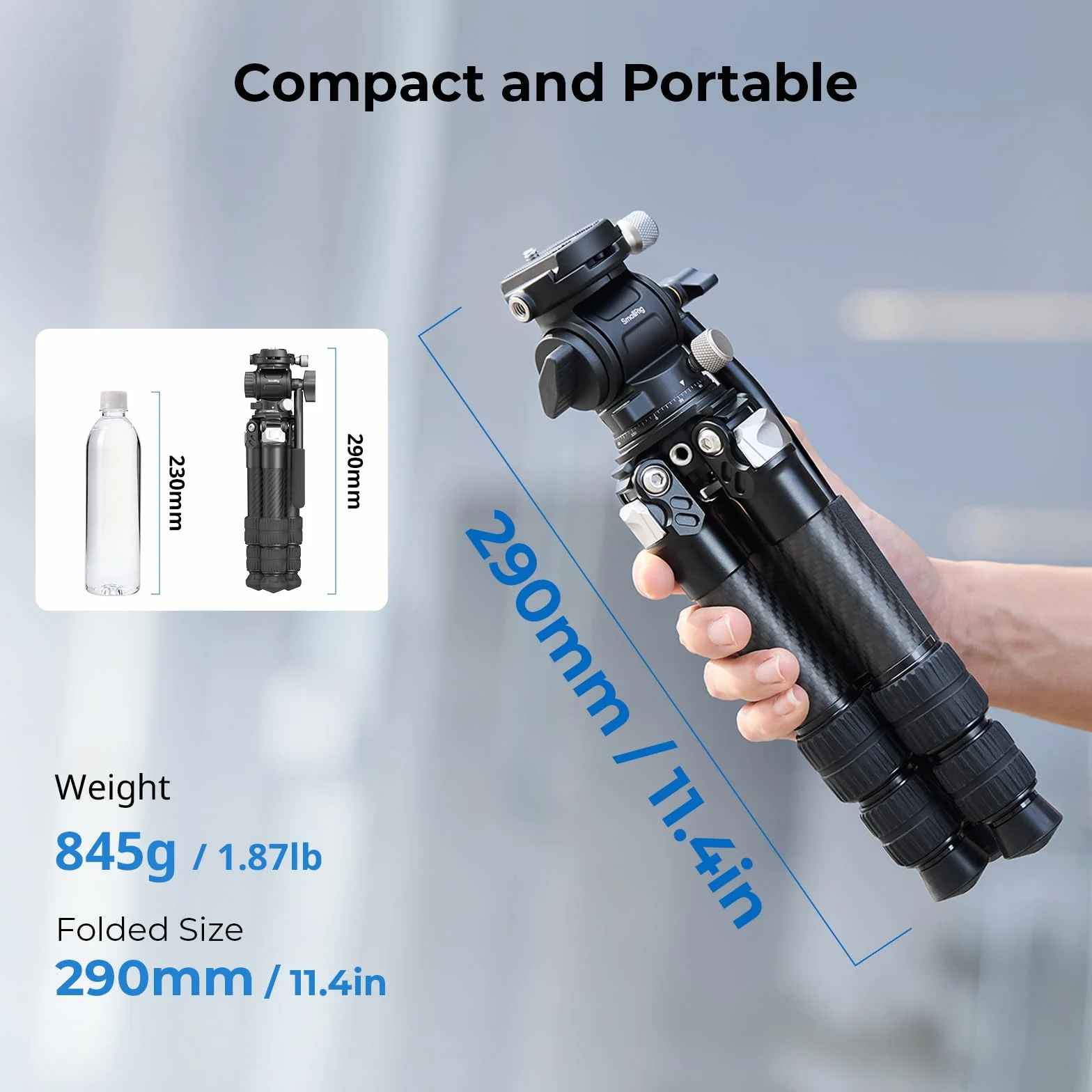 SMALLRIG Kit Treppiede da Tavolo Portatile in Fibra di Carbonio, Tavolo Compatto da 17'' con Testa Video ad alta Capacità di Carico, Carico Massimo 3 kg/6,6 libbre per Fotocamere, DSLR