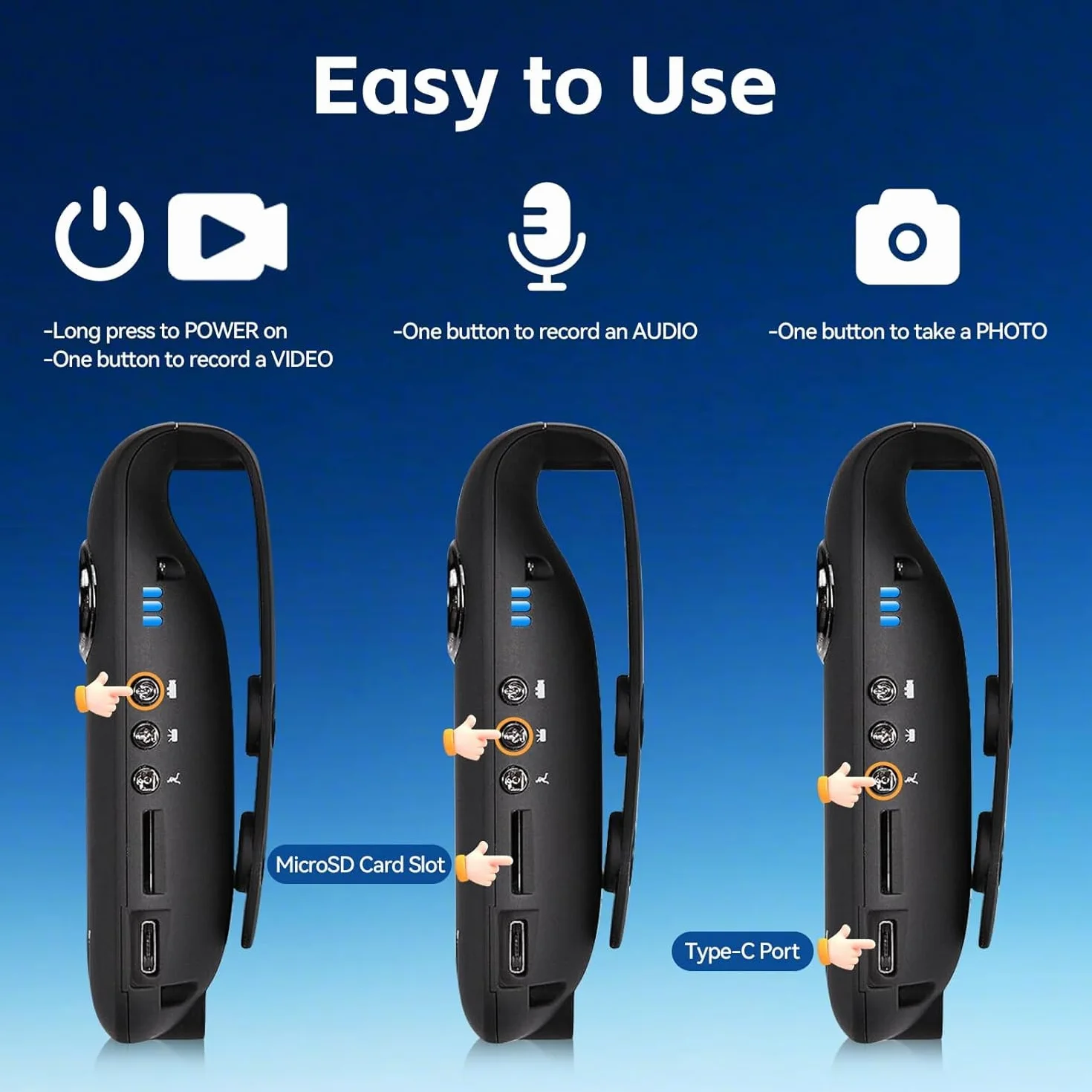 CAMMHD 1080P 32GB Body Cam Full HD Portatile Bodycam con Registrazione One-Touch, Rilevamento del Movimento, 3-7 Ore di Registrazione, Supporto alla Connessione OTG (Supporto Massimo fino a 512GB)