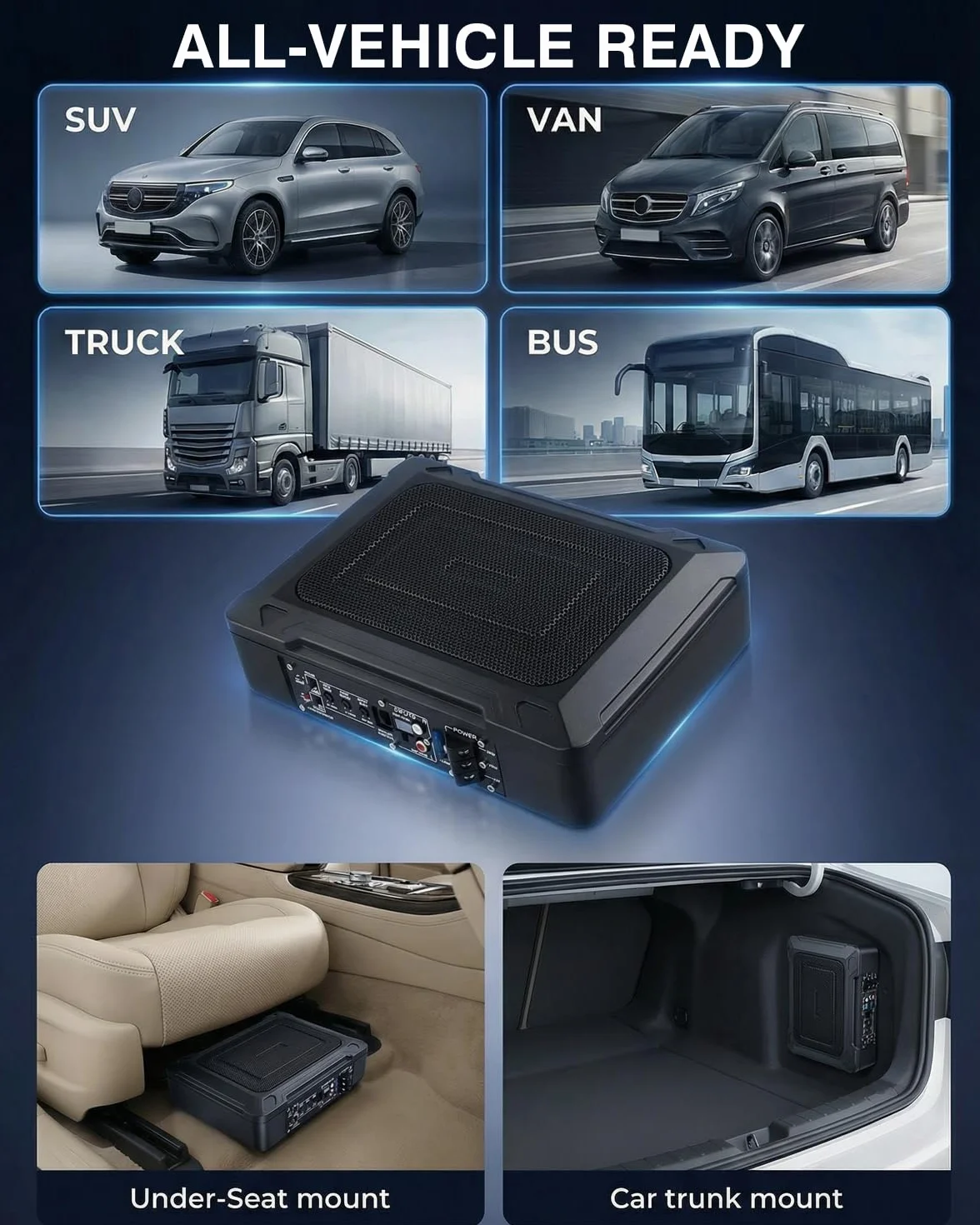 Subwoofer auto ultraflatto, adatto per auto/camion, con amplificatore integrato, installabile sotto i sedili, potenza massima 1000W, subwoofer compatto