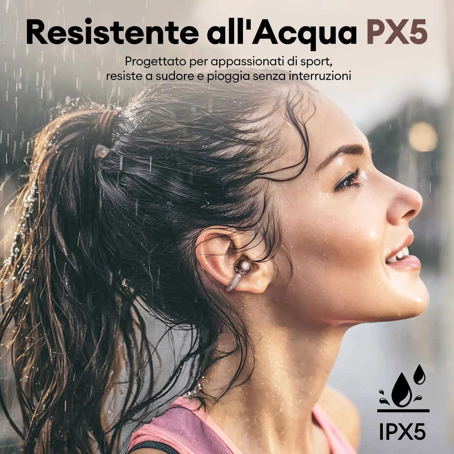 PAXA 2-in-1 Open Ear Cuffie Bluetooth, Clip Open-Ear Cuffie Wireless Sport Bluetooth 6.0 0 Ritardo, 140H Autonomia, Riconoscimento L/R, Riduzione Rumore per Lavoro/Sport/Quotidiano, Ctbuds Rosa Oro