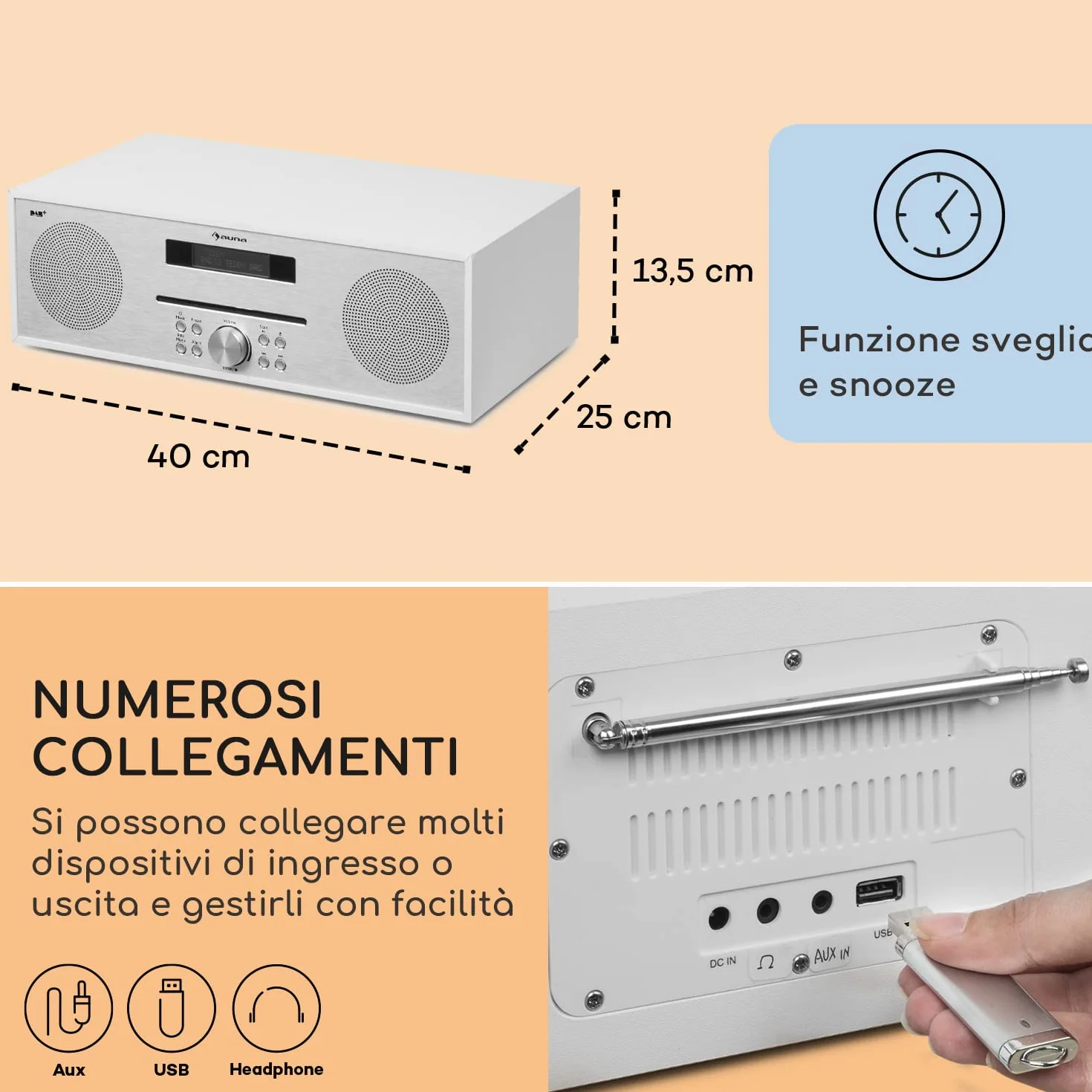 Silver Star Radio Portatile Ricaricabile DAB/FM/DAB+ Bluetooth CD Altoparlanti Stereo Display LCD Streaming MP3 Radiosveglia Vintage Legno