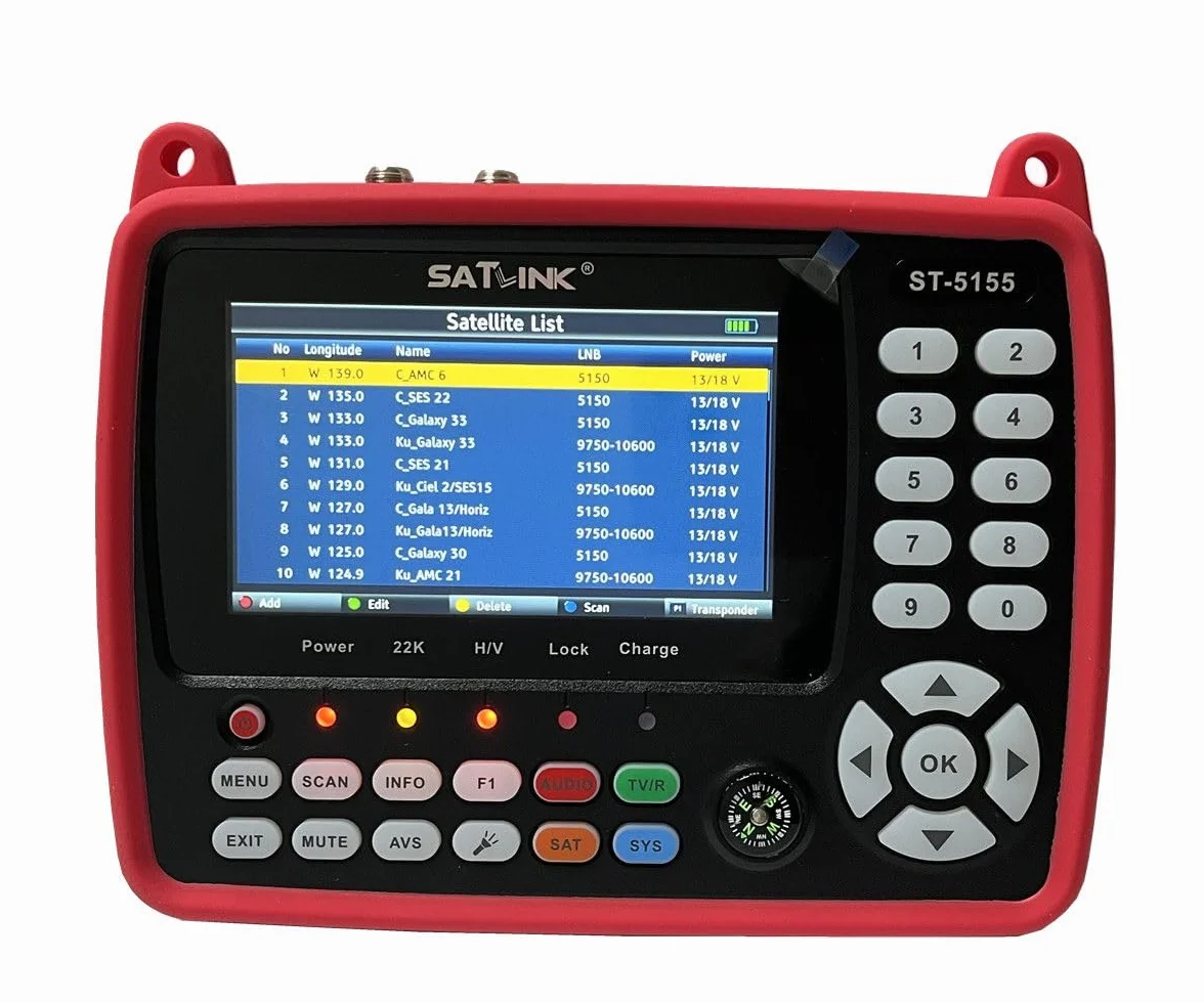 ST-5155 Misuratore di segnale via cavo satellitare e terrestre DVB-S/S2/T/T2/C Misuratore combinato Supporto HD 1080P MPEG-2/4 H.264/H.265 (10 bit), QPSK, 8PSK, 16APSK, 32APSK