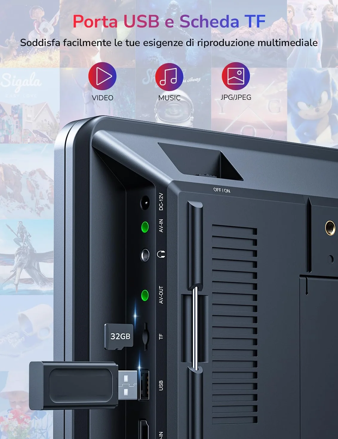 GOnavidio 10.5 Doppio Lettore DVD Portatile per Auto con Batteria Ricaricabile, Supporta HDMI, Autonomia da 5 Ore, USB/TF/AV IN/OUT/Regione Libera,18 Mesi di Garanzia