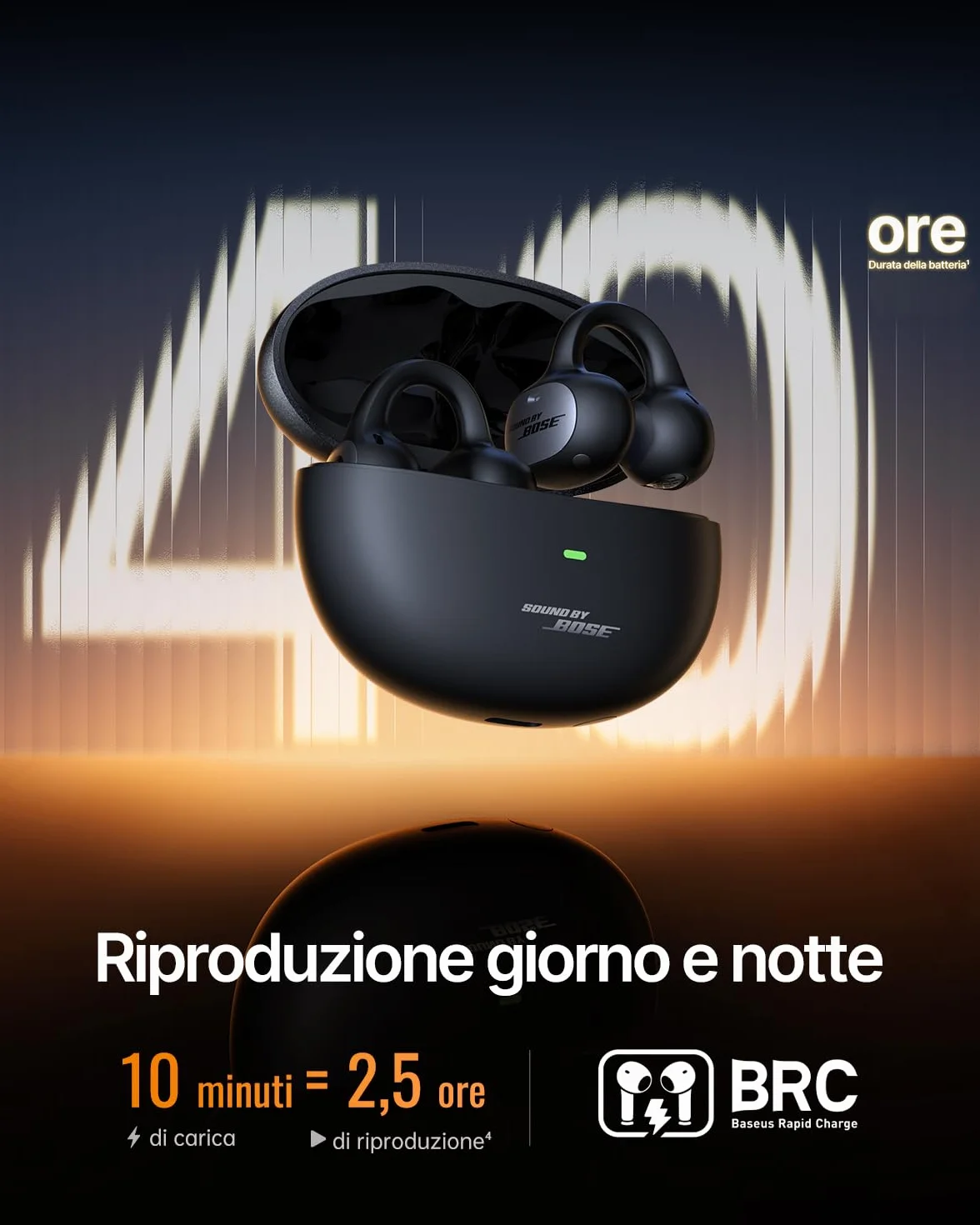 Baseus Inspire XC1 Cuffie Open-Ear, Sound by Bose, Cuffie Bluetooth Cloud Comfort, con Dolby Audio | Hi-Res | Driver Ibrido a 2 Vie | Tweeter Knowles BA, Autonomia 40 h, IP66, AI-Clear Calls
