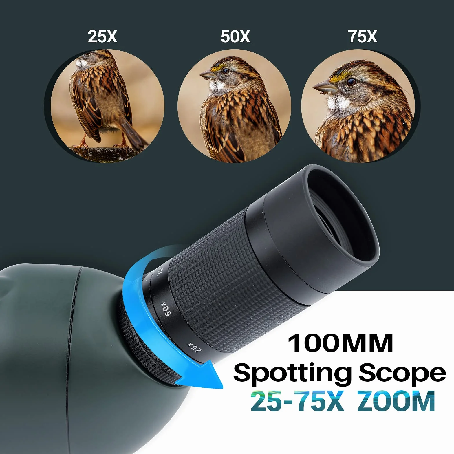 NOCOEX Vista lunga 25-75x 100mm impermeabile HD con treppiede, custodia per il trasporto, lente FMC per Bird Watching, Caccia, Turismo all'aperto Verde