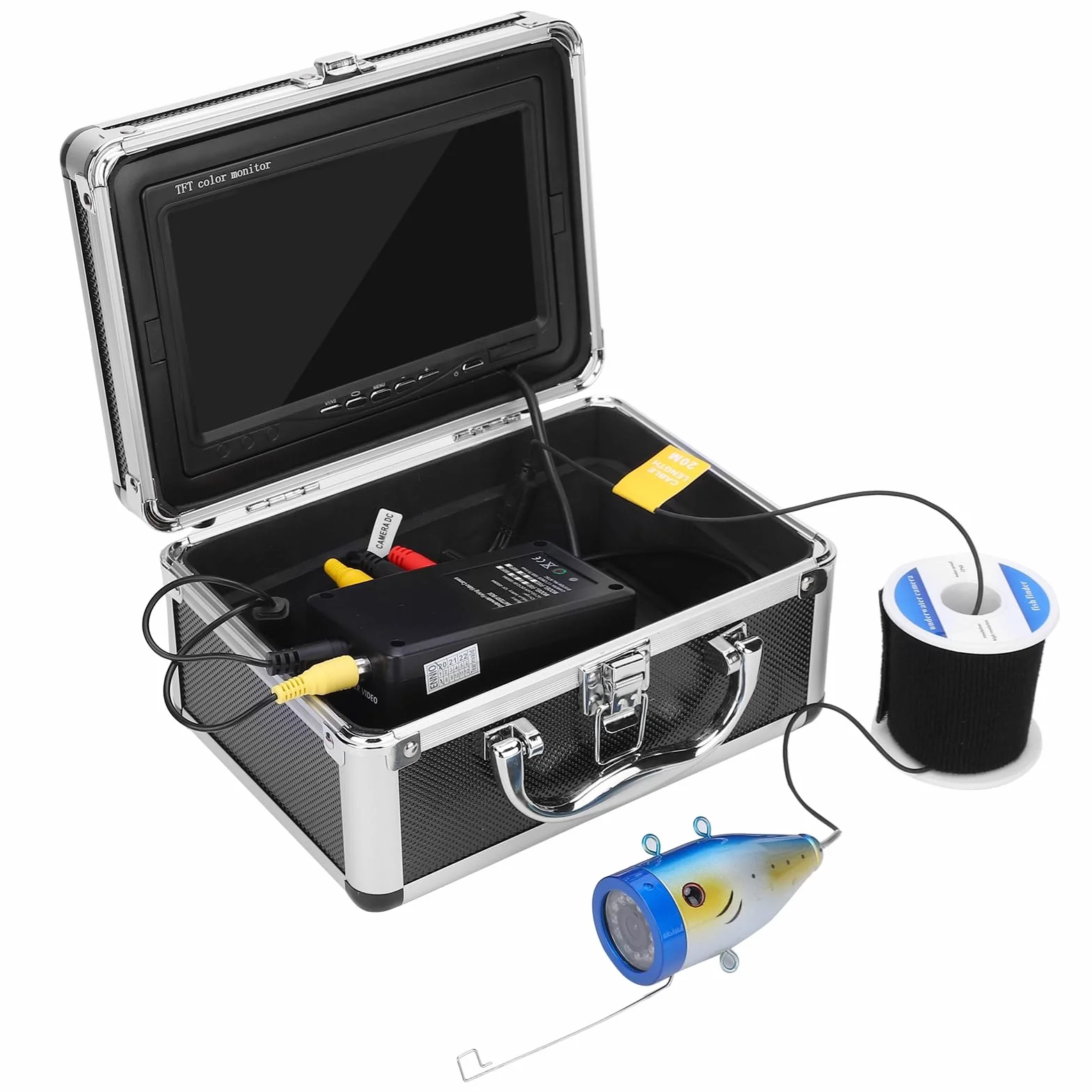 Videocamera per pesca subacquea 7 pollici con ecoscandaglio 1000TVL HD con 12 LED, cavo 30 m/98,4 piedi, per acquacoltura, oceano/lago/pesca(ME)