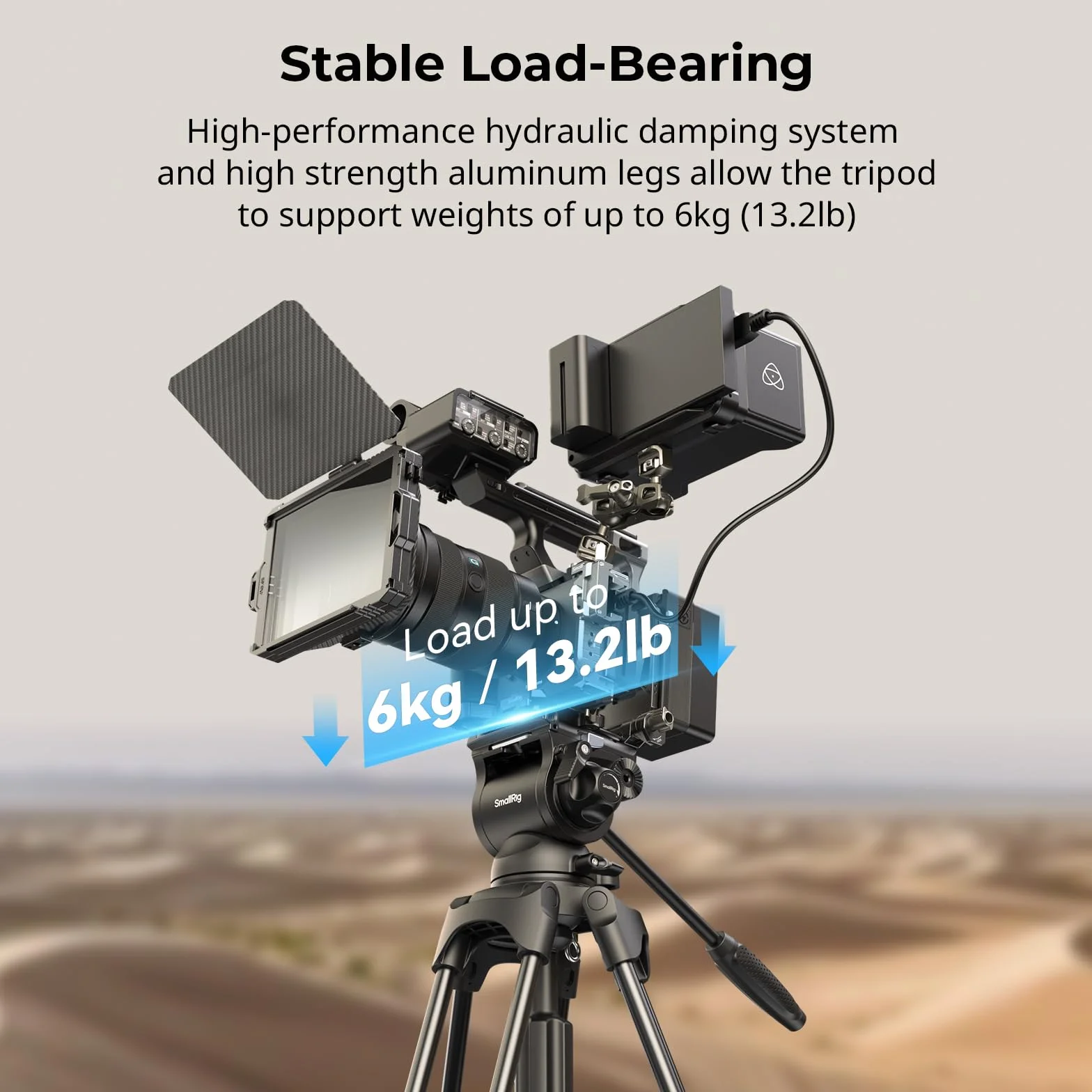 SmallRig AD-01S - Treppiede video da 74 pollici con testa del fluido di inclinazione e inclinazione, piastra a sgancio rapido in modalità doppia, carico fino a 13,2 libbre/6 kg per DSLR, videocamera