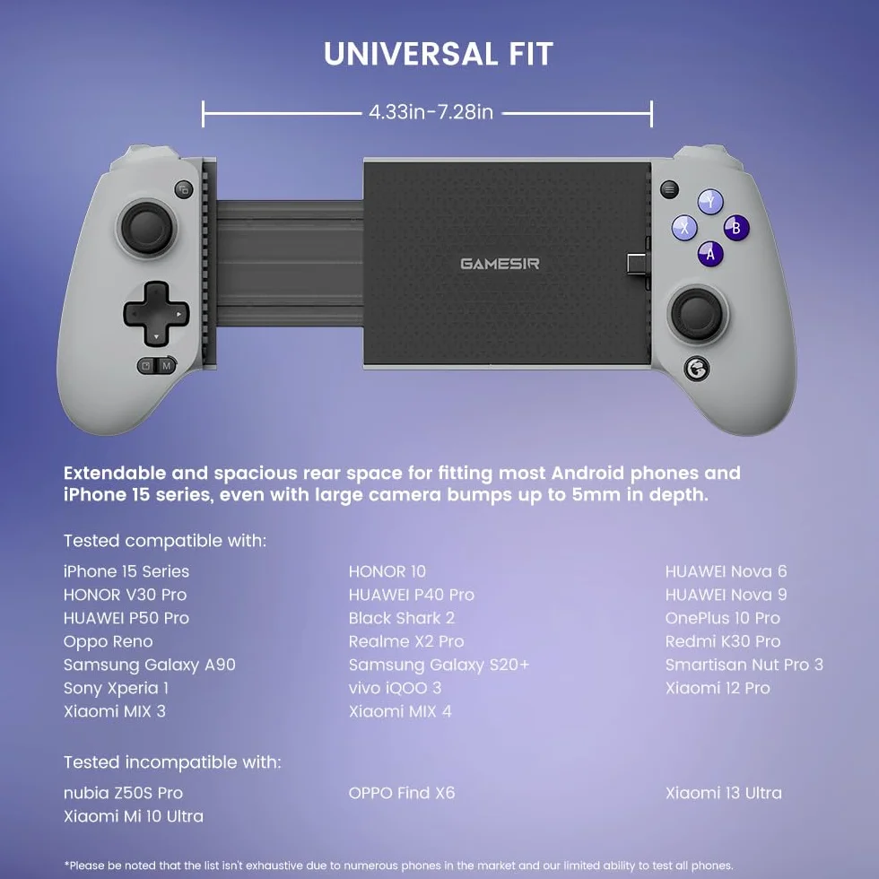 GameSir G8 Galileo Controller Mobile per Android e iPhone Serie 15 (USB-C) - Joystick e Trigger Effetto Hall, Jack Audio 3.5mm - Gioca a Xbox, PlayStation e Diablo Immortal