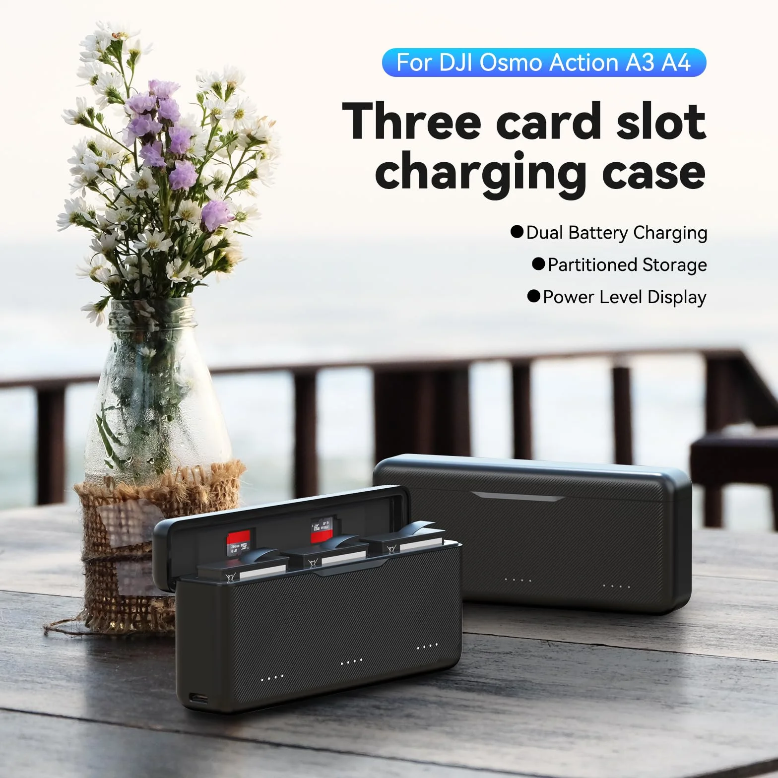 TELESIN Triplo Caricabatterie per DJI Osmo Action 5 Pro 4 3, Custodia di Ricarica Rapida USB con Cavo Type-C per la Batteria Originale di Osmo Action 5 4 3, Accessori Caricabatterie per Action Camera
