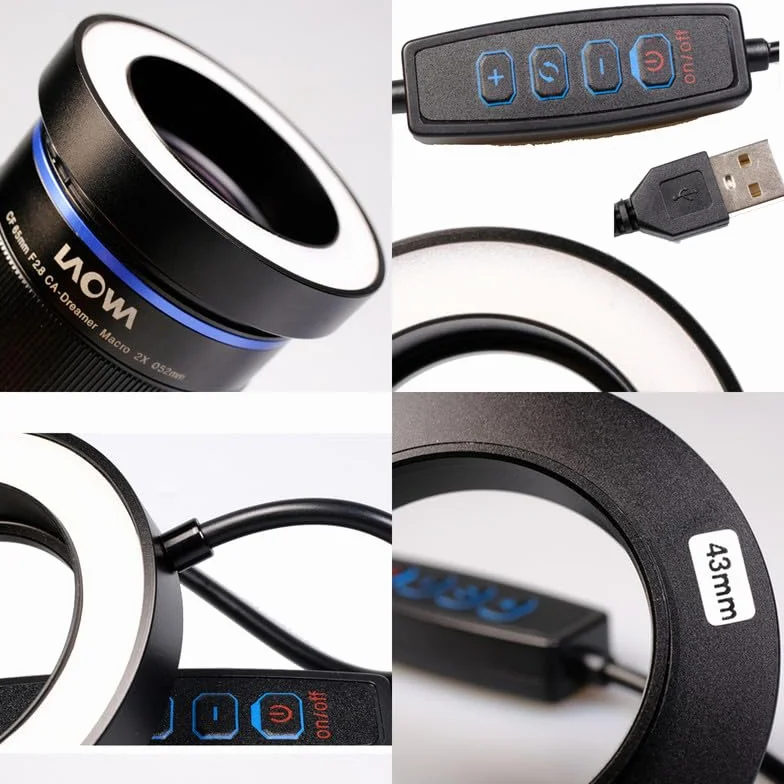 Gua'ge - Luce ad anello per macro a LED, 67 mm, luminosità 7 W, 3 temperature di colore per obiettivo della fotocamera DSLR, con anello adattatore USB