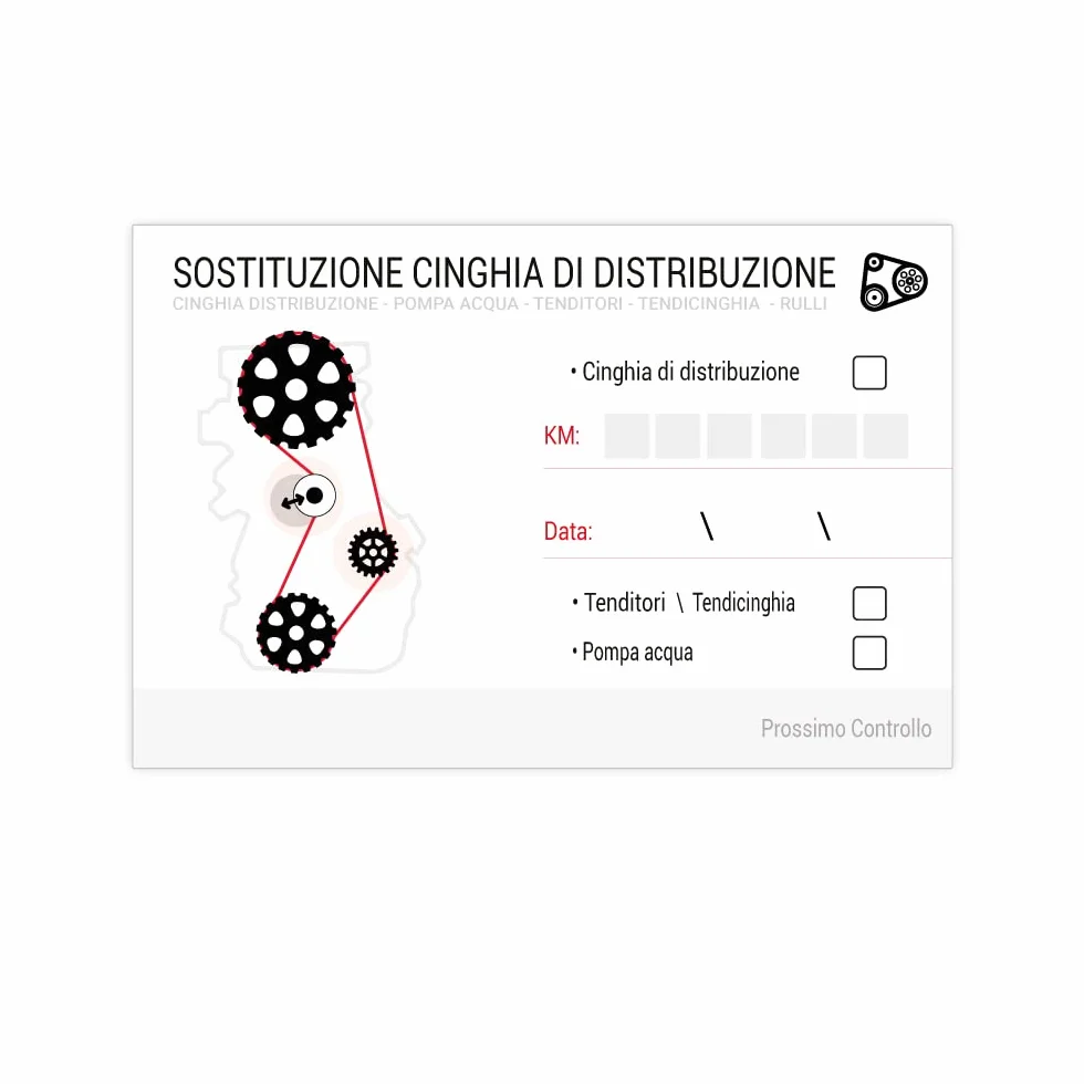 Tagliando Adesivo Cinghia di Distribuzione - Controllo Cinghia distribuzione Etichetta Check - Tendori Tendicinghia Pompa Acqua - Meccanico Elettrauto - Generico per Ogni Veicolo (100)