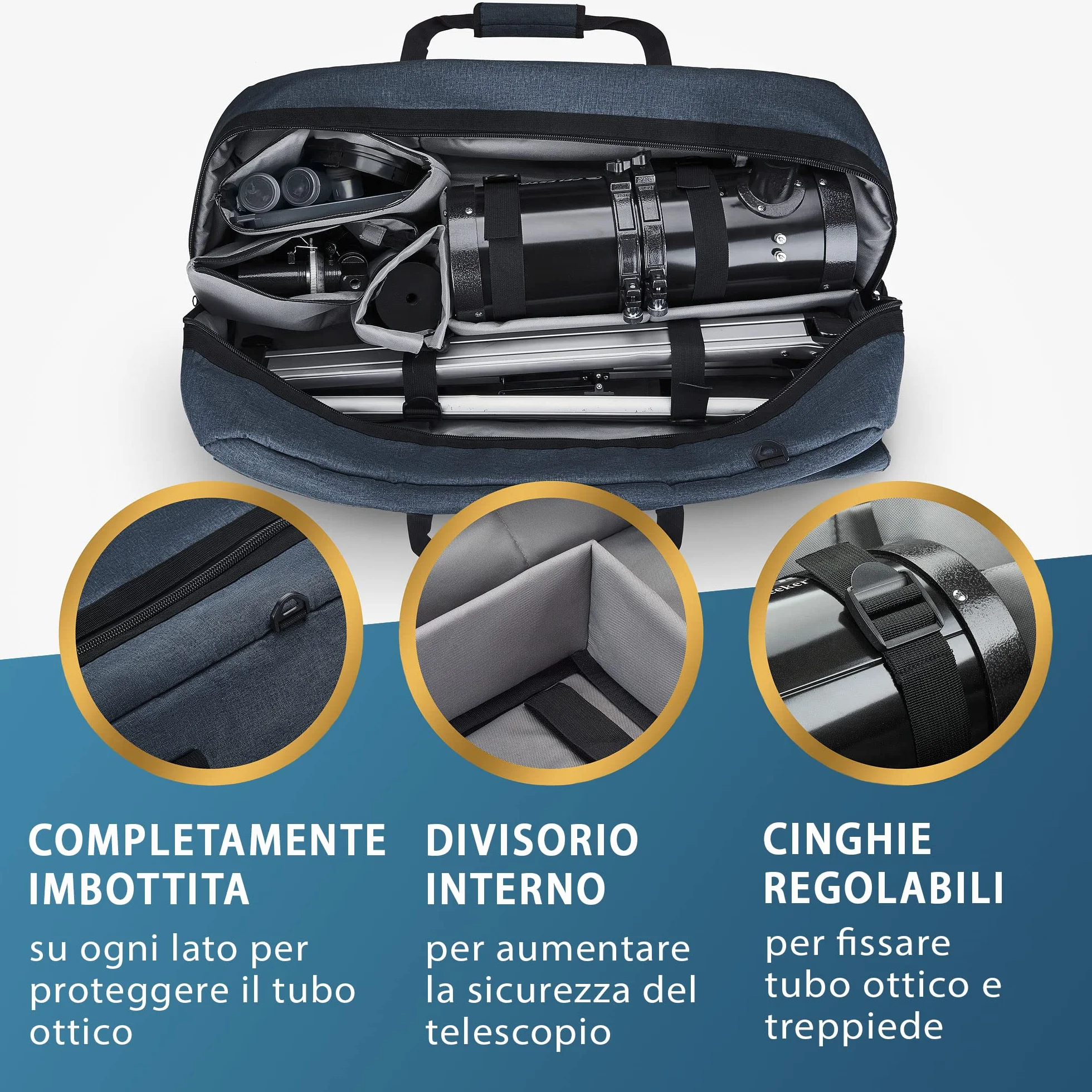 Borsa telescopio multiuso – Custodia imbottita per trasporto, tracolla regolabile e spazio extra – Idrorepellente – Compatibile con telescopi Celestron (76x29x25 cm)
