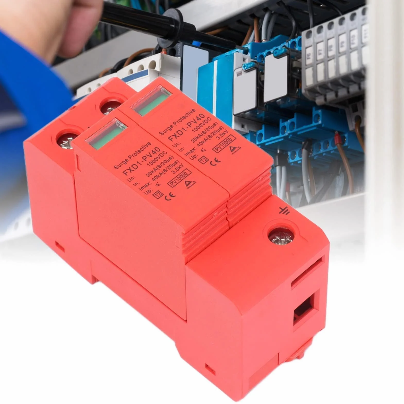 Agatige 2 Pezzi Dispositivi di Protezione Contro Le sovratensioni, 2P 40KA DC Fotovoltaico Protettore Flash Arrester, DC 1000V