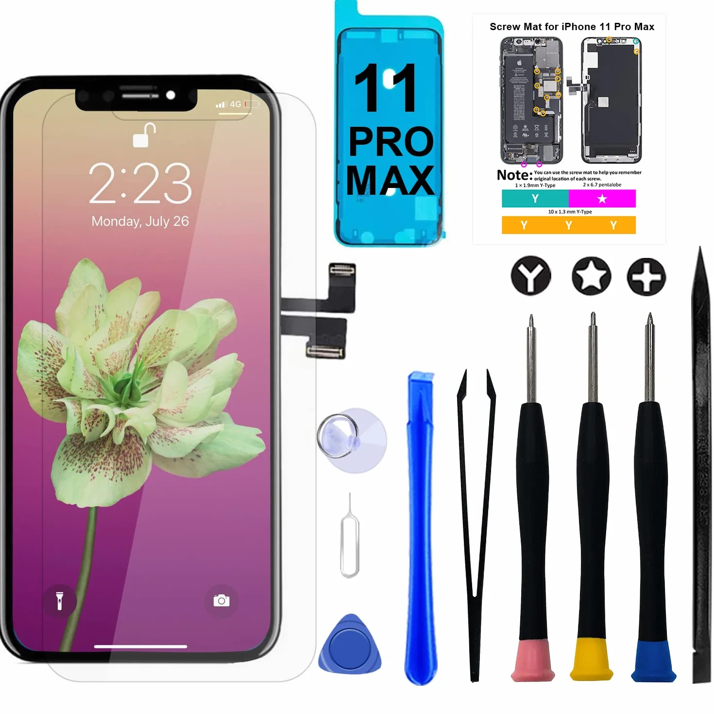 Brinonac Display per iPhone 11 PRO Max, 6,5" Schermo Full HD LCD Retina Kit Sostituzione Touch Screen Digitizer Assembly Set