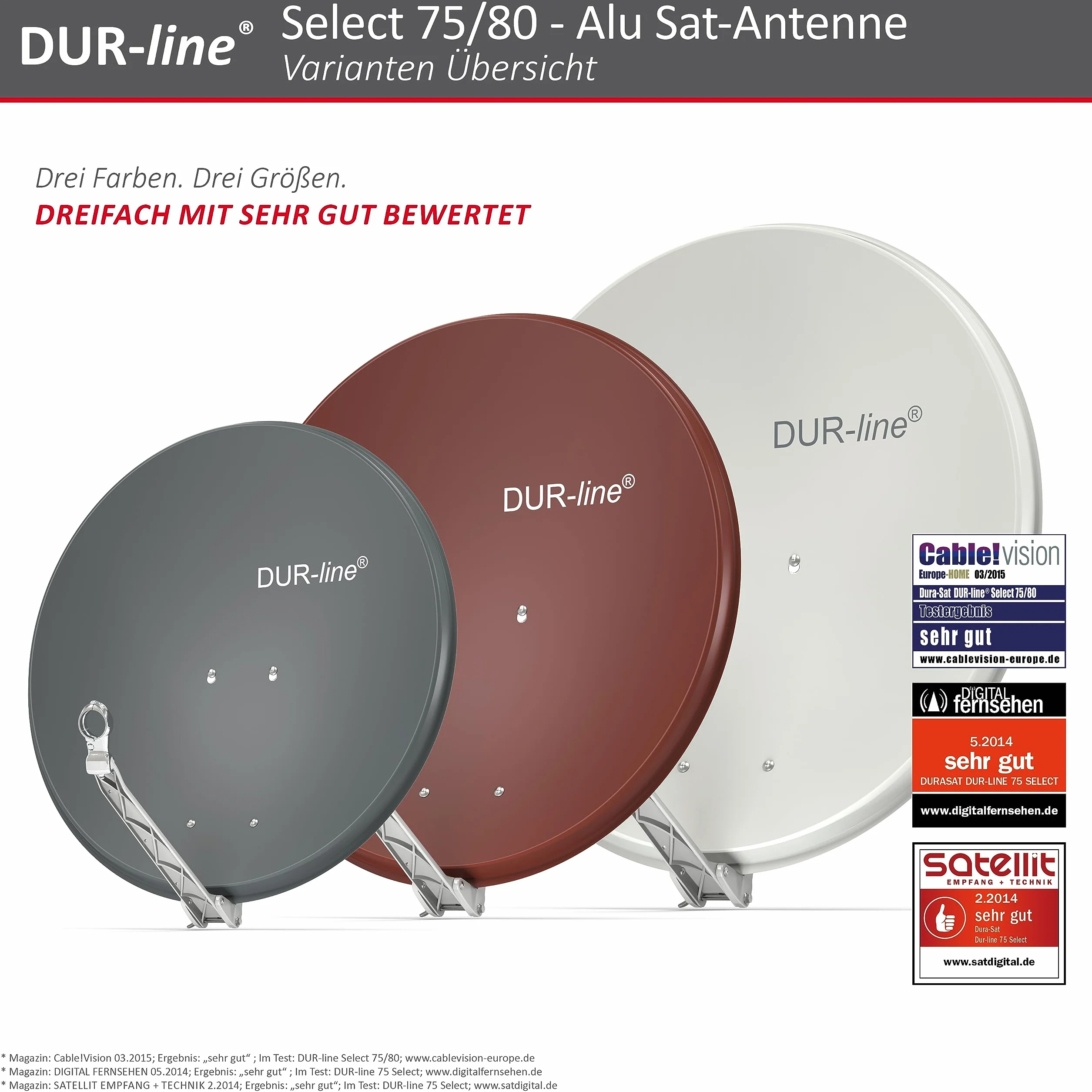 DUR-line Select - Parabola satellitare in alluminio, 75 cm/80 cm