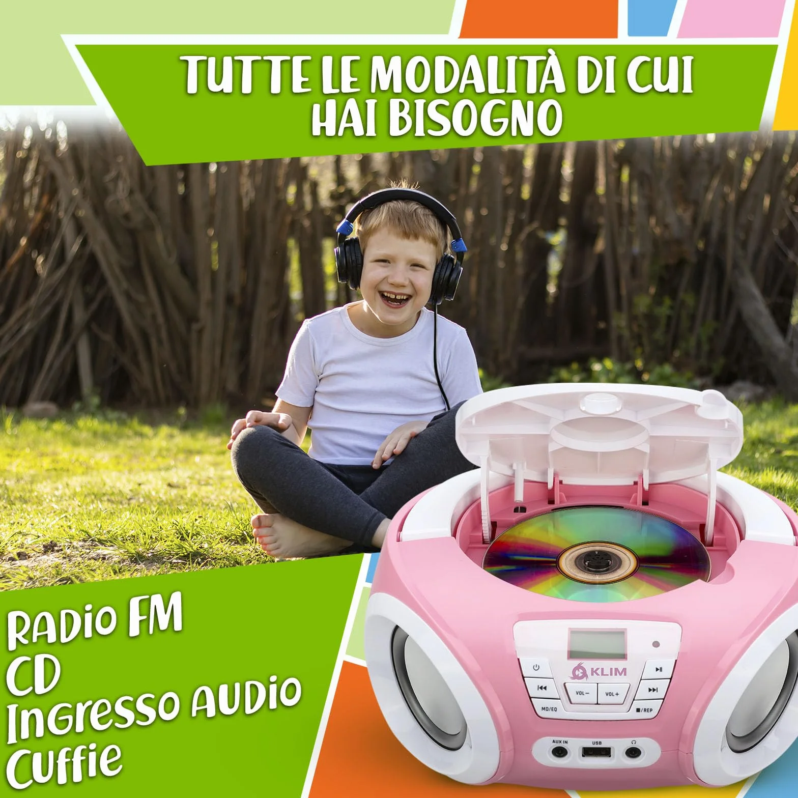 KLIM Candy Kids - Lettore CD portatile, nuova versione con radio FM e altoparlanti, batterie incluse, design rosa carino per bambini e bambini, rosa