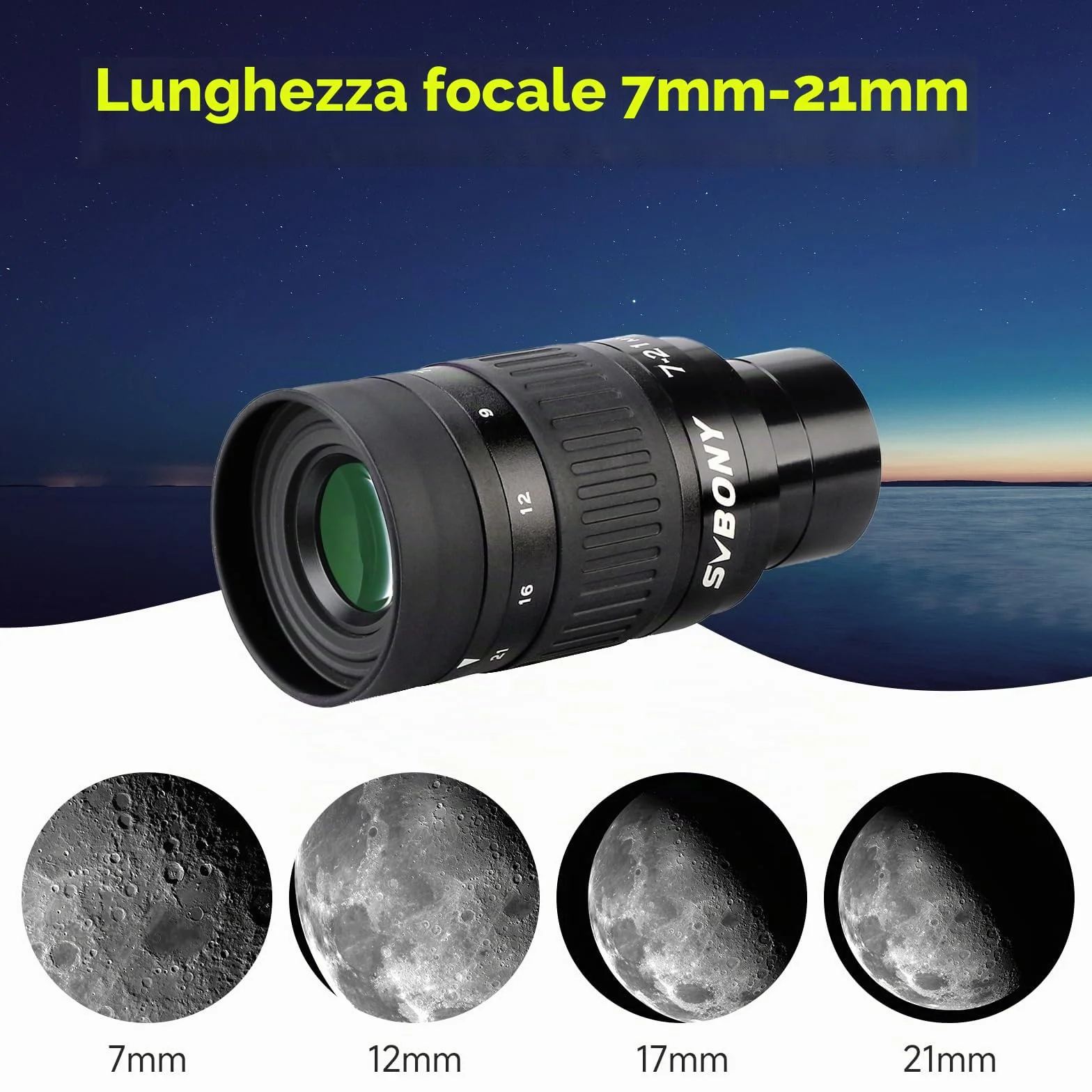 Svbony SV135 Telescopio Planetario Oculare Zoom, 7-21mm Lenti Oculari con FMC 6 Elementi 4 Gruppo, per Luna Astronomia Osservazione