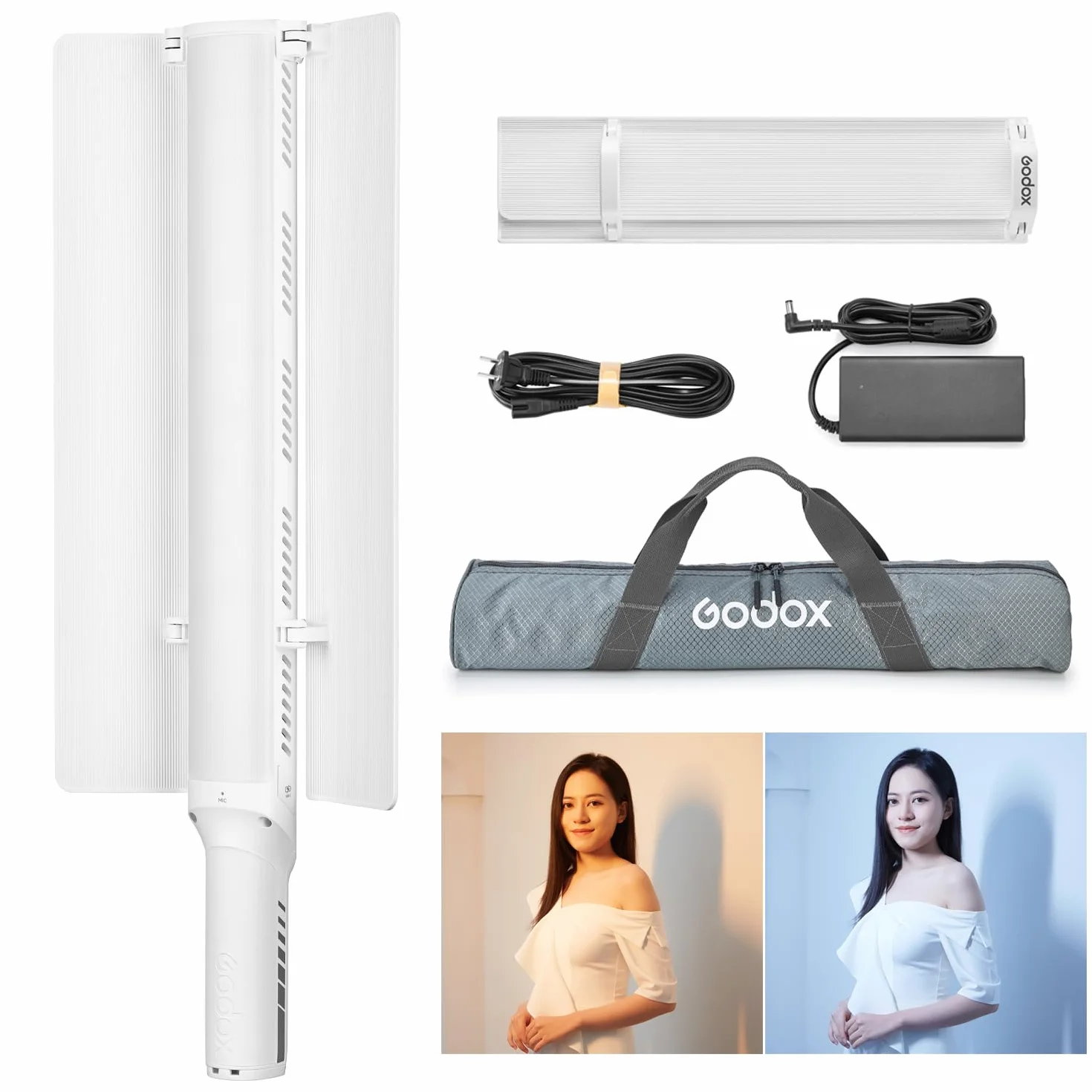 GODOX LC1000Bi LED Light Stick Lighting, 65W/100W (modello P) Bi-Color 2500K-8500K regolabile, CRI 95 TLCI 96 Colore accurato, 11 effetti di luce FX, con supporto per porta e diffusore morbido