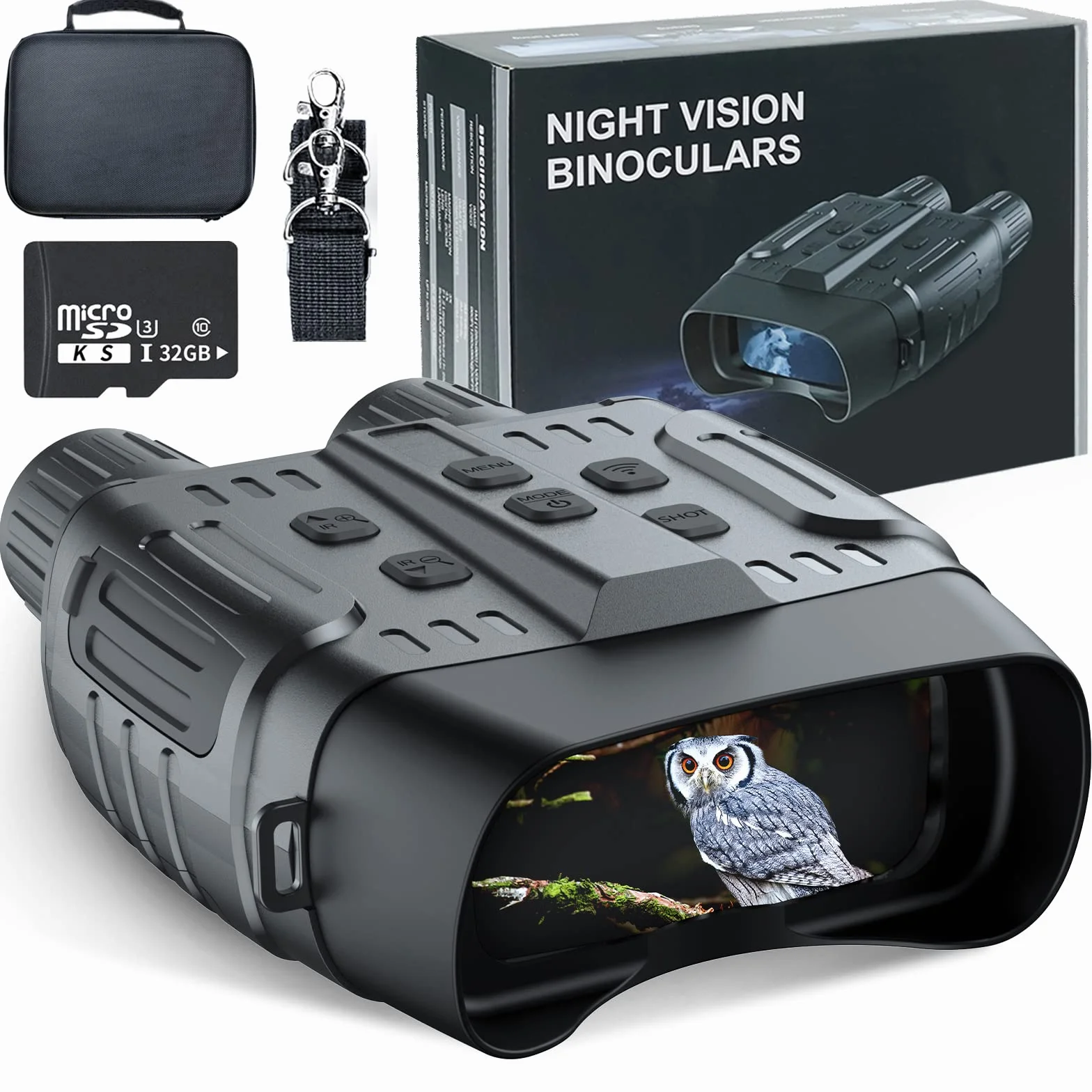 Binocolo Visione Notturna, TKWSER 7 Gradi Infrarossi Digitale Visore Notturno 2,31" TFT HD LCD, 300M 4X Militare Binocolo Notturno e per il Giorno e la Notte con Foto 1280x960 e Video HD per la Caccia