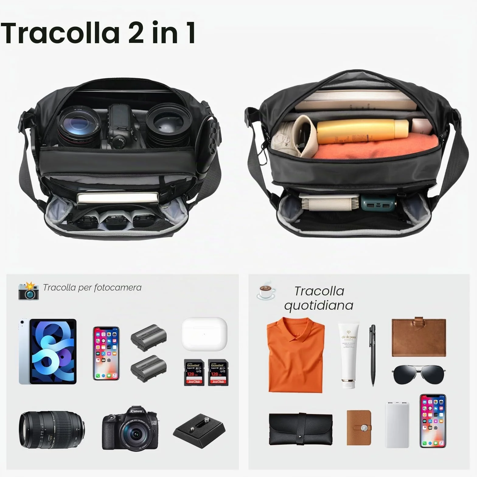 TARION Borsa a Tracolla per Fotocamera Sling: 2-in-1 Borsa Fotografica Piccola Reflex Custodia Macchina Fotocamera Zaino Fotografico Professionale Xprober für DSLR SLR Mirrorless Obiettivo