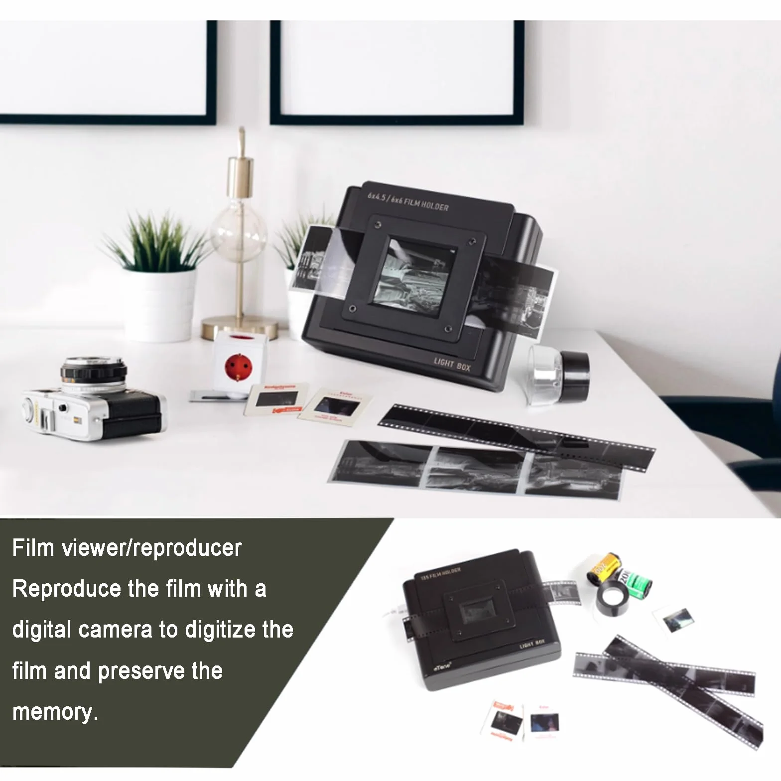 Scanner per Pellicole Mobile, Diapositive E Copia di Negativi, Visualizzazione con Illuminazione a LED - Dimmerabile, con Supporto per Pellicole da 135, 120, 4x5