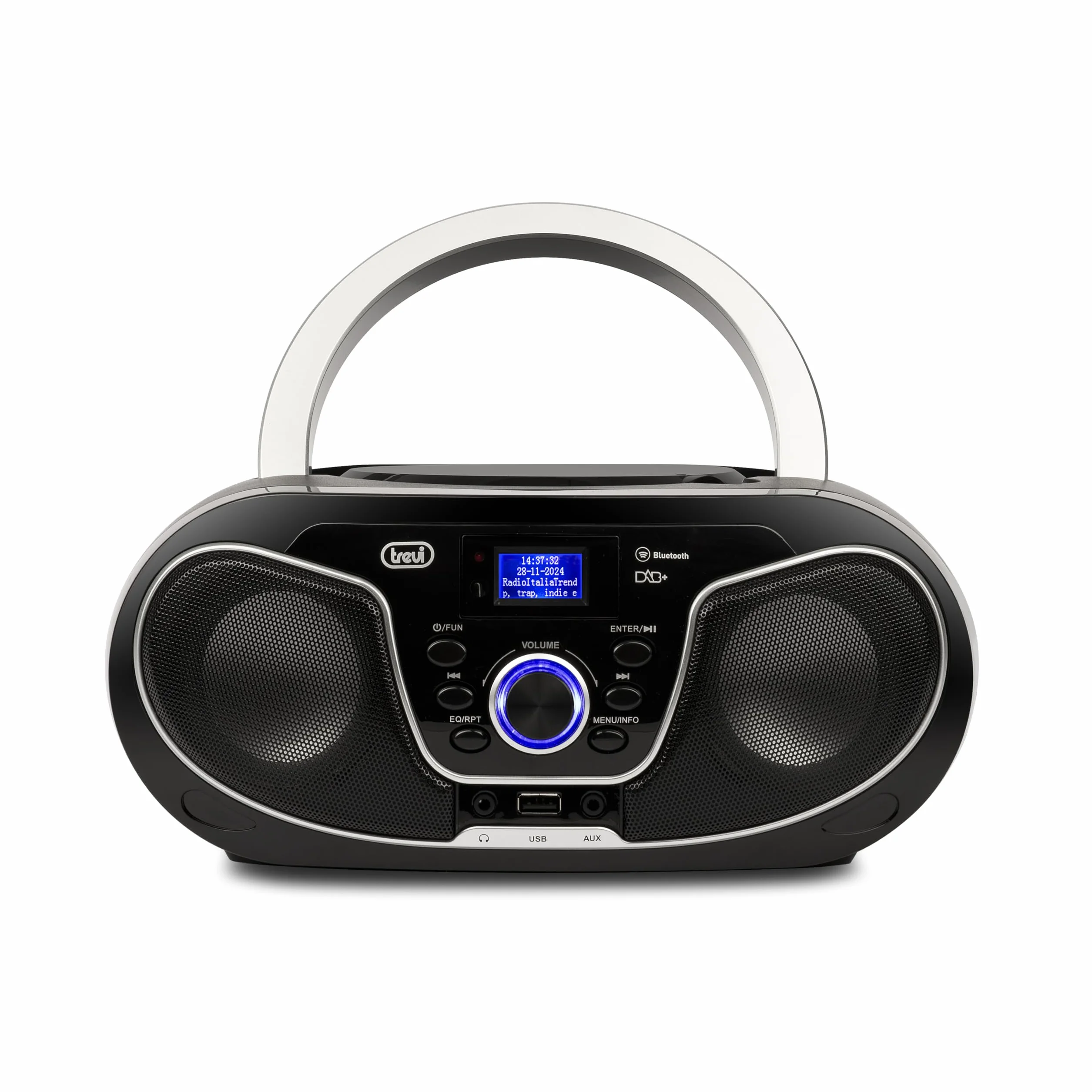 Trevi CMP 588 DAB Stereo Portatile Wireless con Radio Digitale DAB e FM, Boombox con Lettore CD, USB, AUX-IN, Antenna Telescopica, Display ad Alta Leggibilità, Alimentazione a Corrente e Batterie
