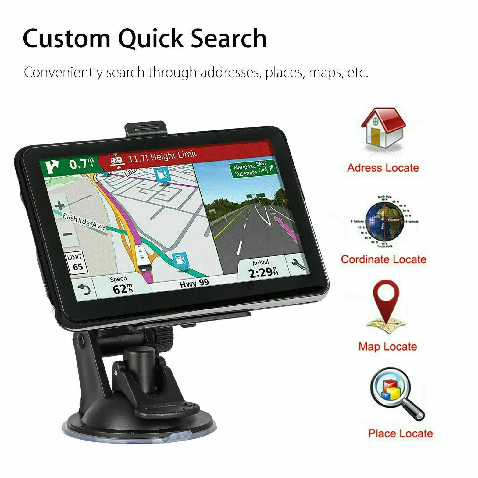 Riloer Navigatore GPS per Auto Portatile da 7 Pollici per Camion, Auto, Touch Screen Capacitivo, con Mappa ad Alta Definizione, FM, Console per Auto 3D
