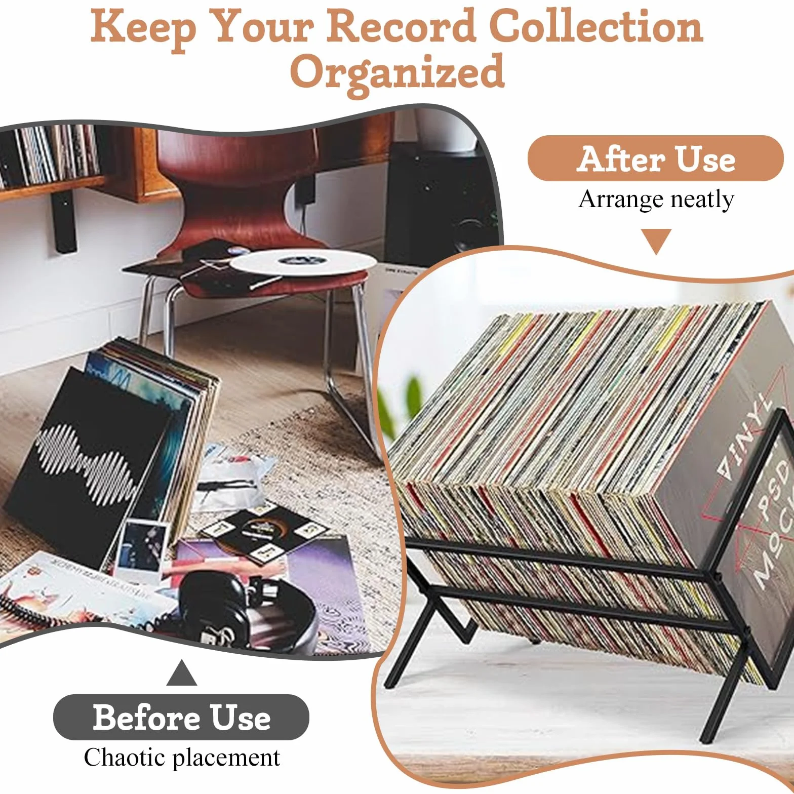 LPAMABA Espositore per Dischi in Vinile in Metallo,Supporto per Dischi in Ferro per CD,Scaffale per Dischi in Vinile, Contenitore per Dischi in Vinile per Libri, Album, Riviste, Documenti (Nero)