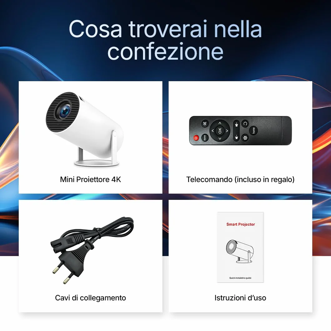 Mini Proiettore Portatile con WiFi 5G e Bluetooth 5.0 - Proiettore LED con Android OS, Correzione Trapezoidale Automatica, Supporto 4K, Ideale per Home Theater e Intrattenimento