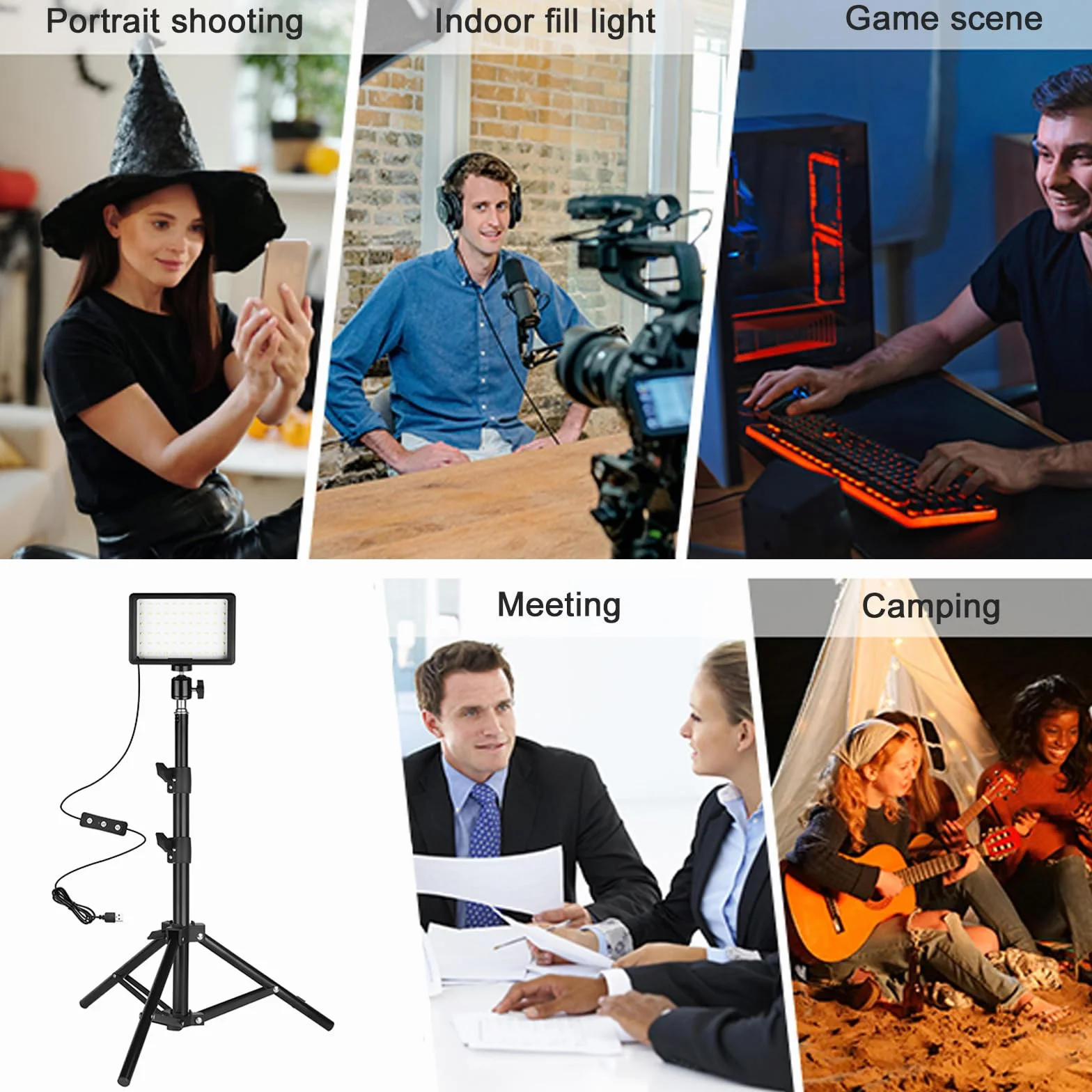 Luce Foto-video LED 2-Pack, Ci-Fotto Dimmable 5600K USB LED Luce Continua Fotografia con Treppiedi e Filtri Colore per Studi Fotografici, YouTube, TikTok, Registrazione Video, Streaming di Gioco