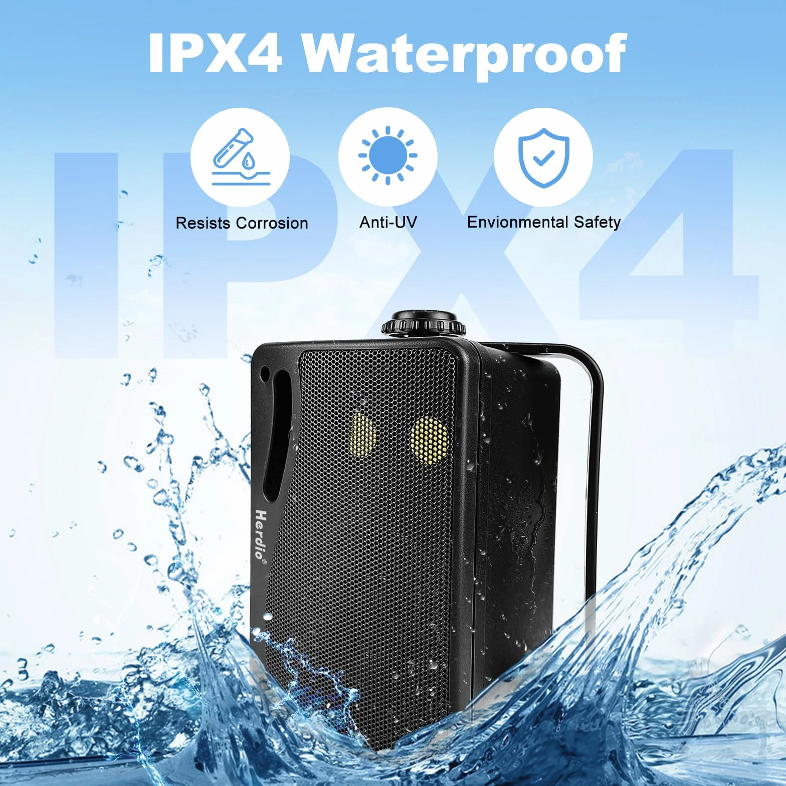 Herdio Altoparlanti Bluetooth 8 pollici Impermeabili Nero