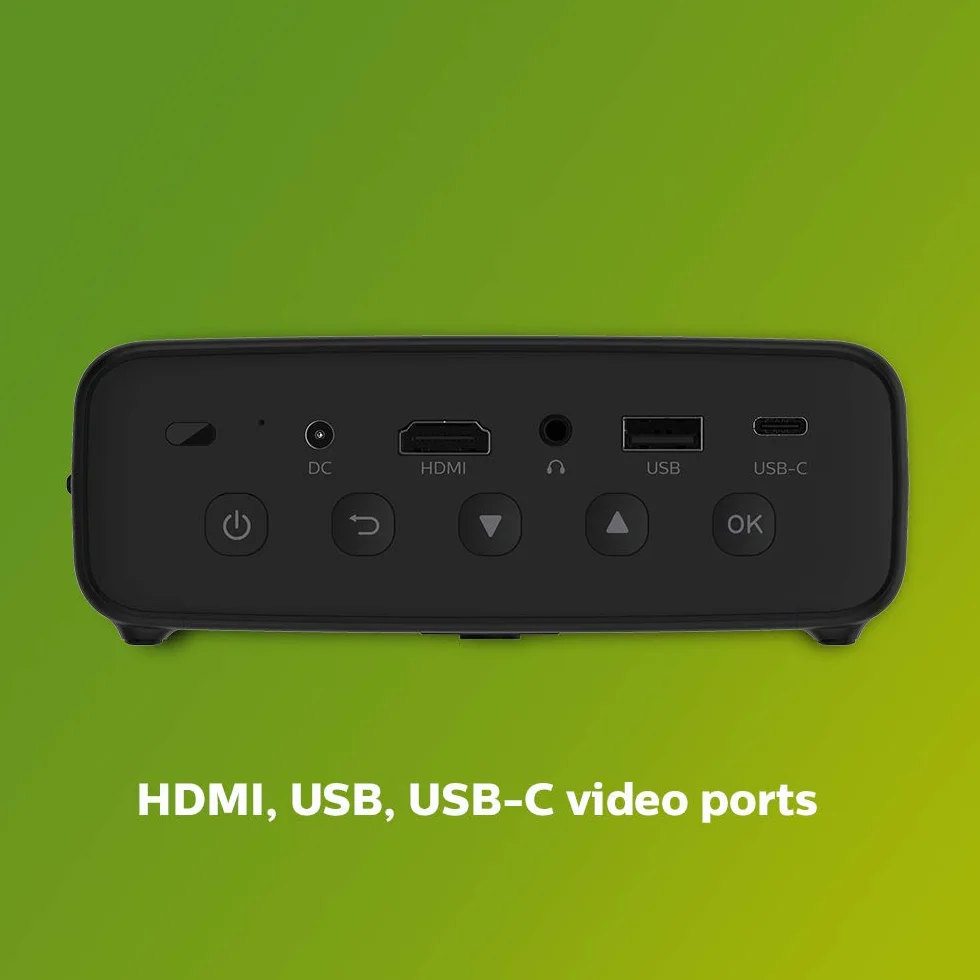 Philips PicoPix Micro 2TV, proiettore portatile, LED DLP, Altoparlanti stereo, batteria da 4 ore, Android TV integrato, HDMI, USB-C, nero