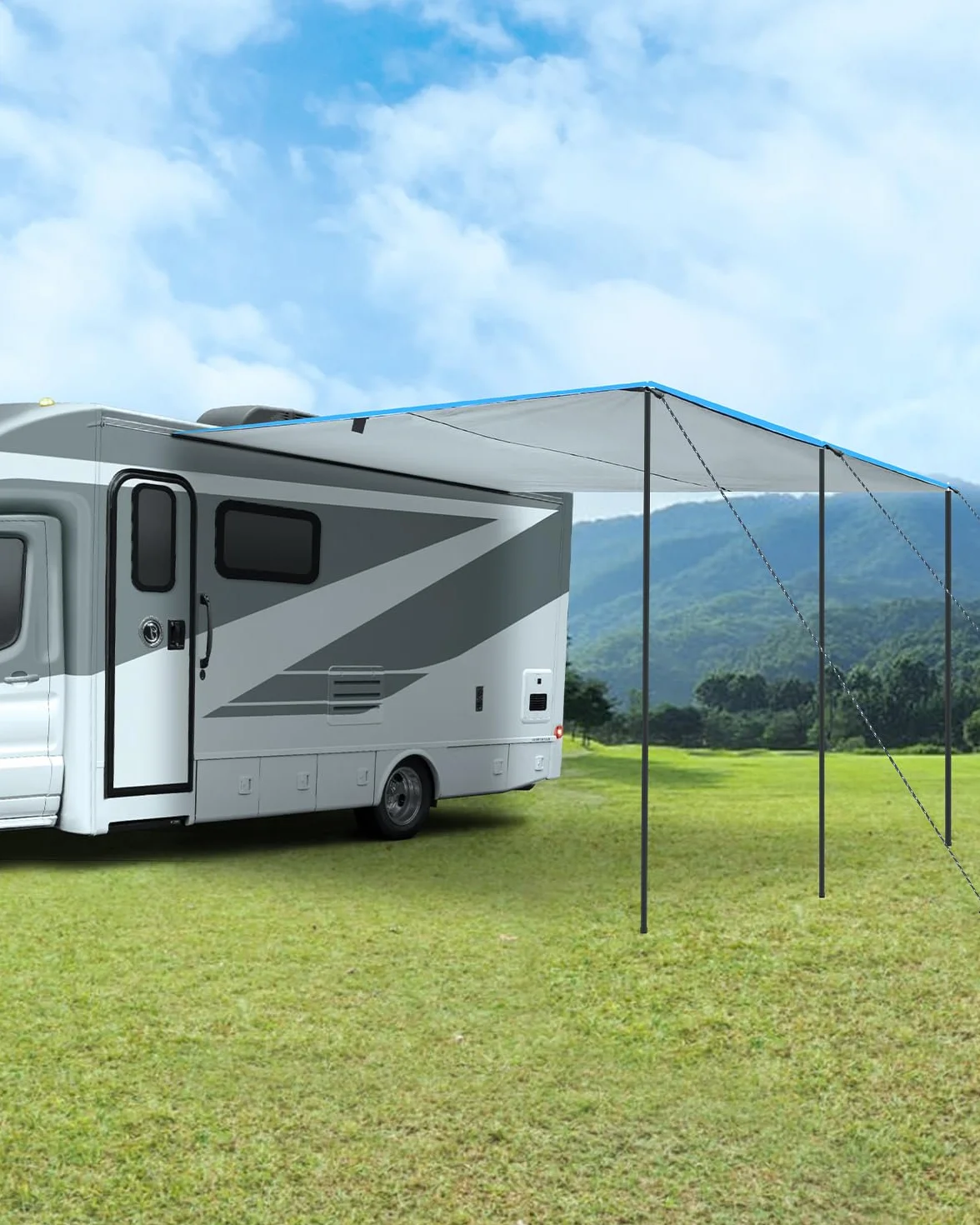SUPAREE Tendalino Camper Parasole Van Tenda da Sole per Roulotte 3 Binari Tubazioni Protezione UV Impermeabile 3.5 x 2.4m