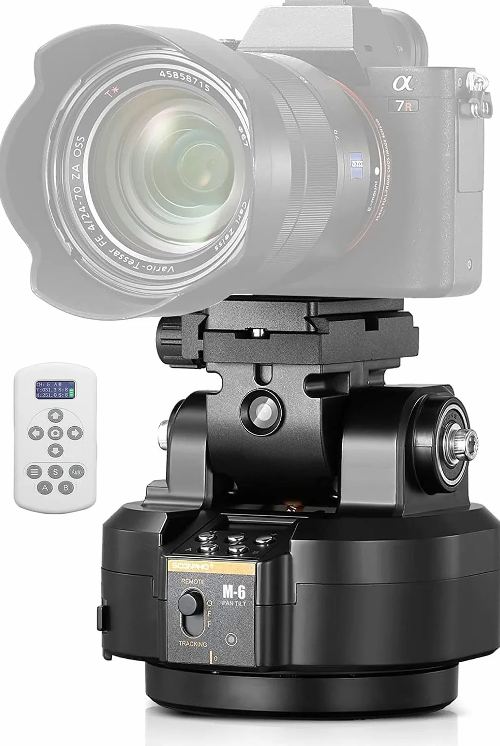 Soonpho M6 Auto Face Tracking Motorized Rotating Panoramic Tripod Head, AI Smart Face Body Tracking Remote Control Pan Tilt Head con telecomando e clip per cellulare