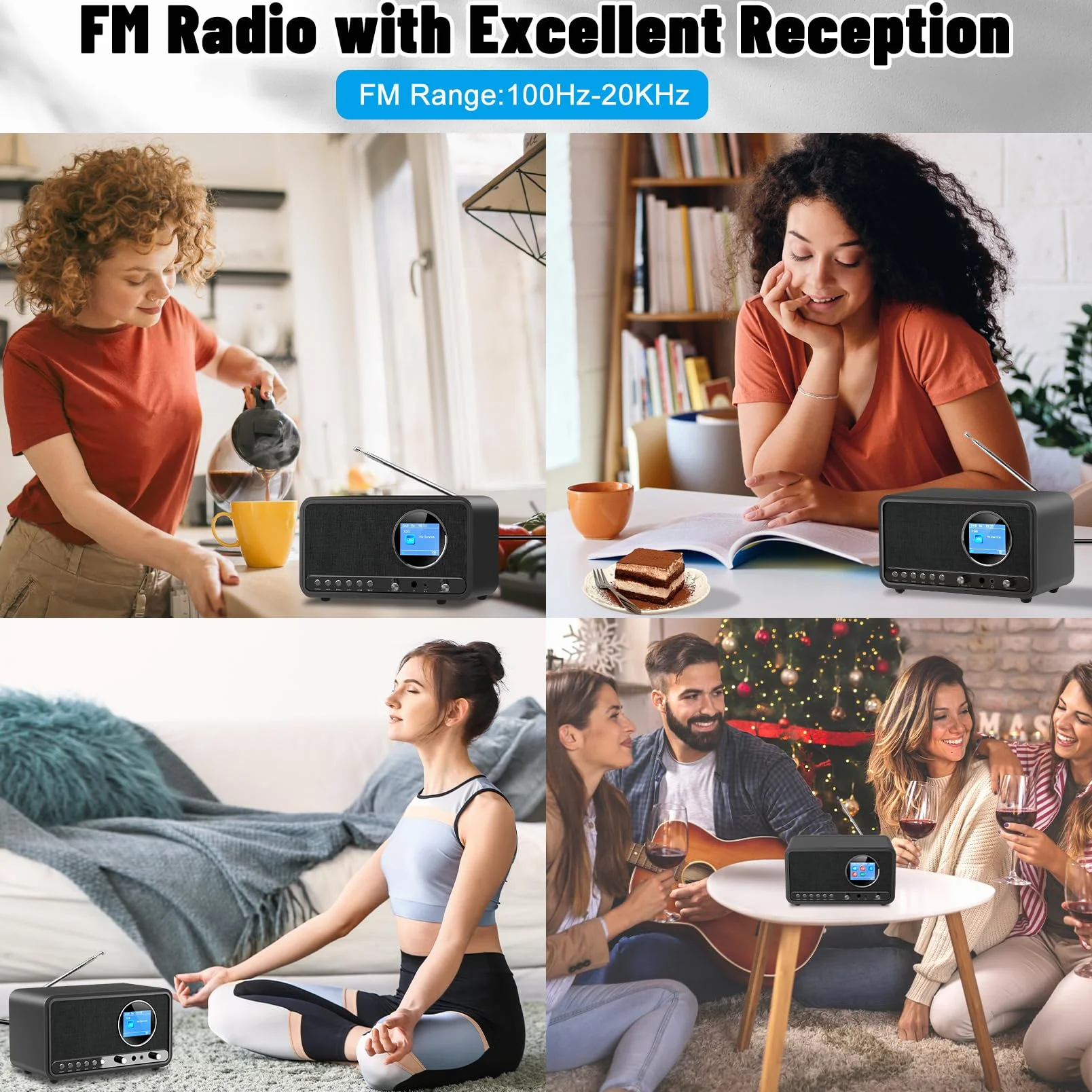 Radio DAB Plus FM Bluetooth Digitale da Cucina con Telecomando e Sveglia Snooze USB Aux Nero