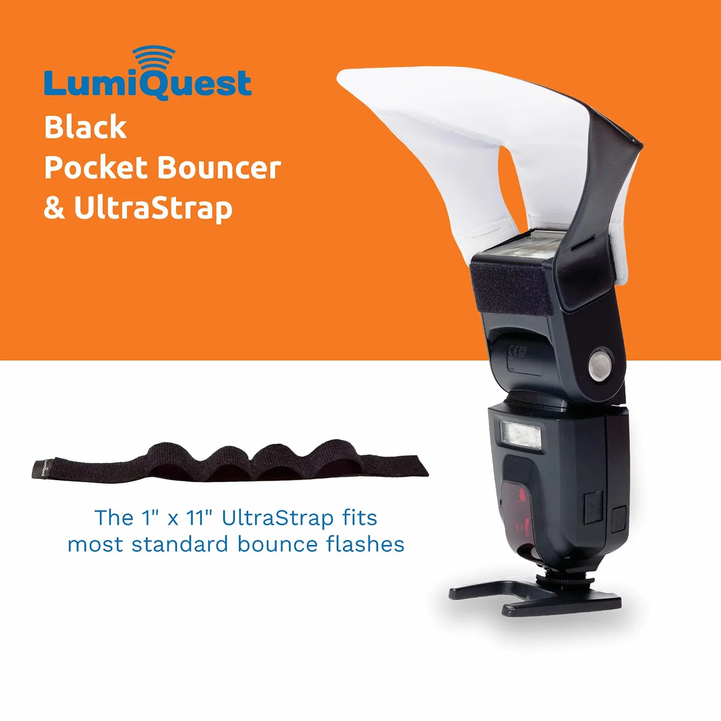 LumiQuest Flash Pocket Bouncer, Flash Diffuser with UltraStrap Bundle, Universal Classic Design for External Camera Flashes, Black