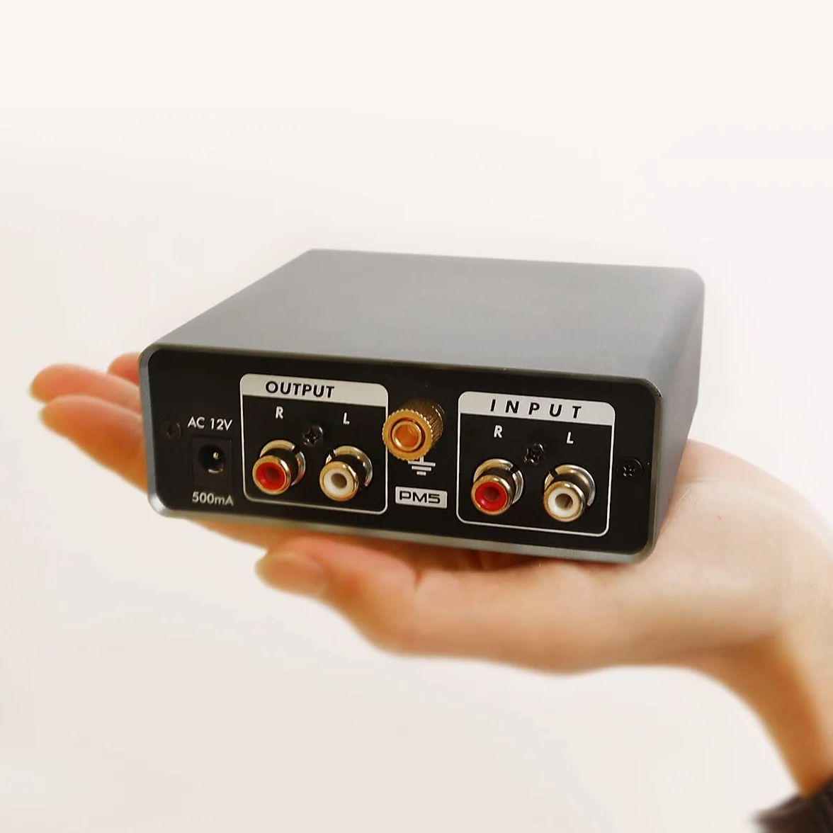 Phono Preamplificatore, Mini Preamp per Giradischi Vinile con RCA, Cuffie, Volume e Guadagno Regolabili