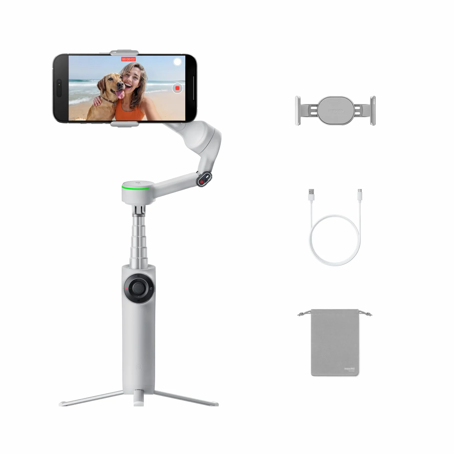 Insta360 Flow 2 Pro grigio - Innovativo Gimbal IA per smartphone, con Apple DockKit, rivoluzionaria modalità Tracciamento infinito, treppiede/selfie stick integrati, perfetto per vlog/viaggi
