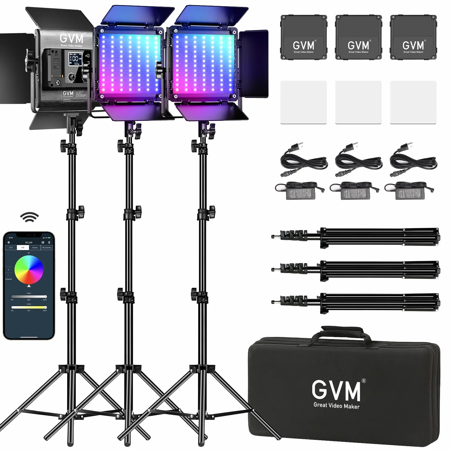 GVM - Luce video a LED con treppiede, controllo APP, 800 D, luce video RGB, luce continua a LED, illuminazione video a LED, illuminazione per YouTube Fotografia, set da studio di videoconferenze, 8