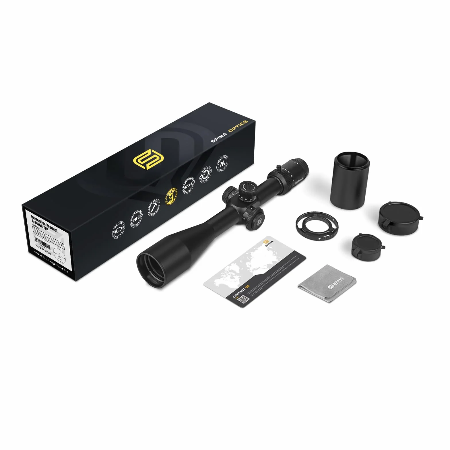 SPINA OPTICS 6-24x50 II Riflescope Primo Piano Focale Riflescope con MRAD Precision Tree Reticle e Parasole