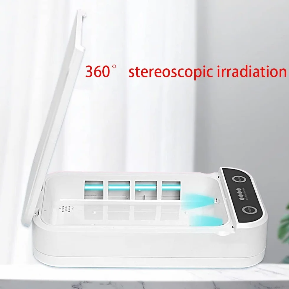 Scatola disinfettante UV per telefono con caricabatterie wireless, uccide batteri e virus, porta di ricarica USB, per maschere telefoniche e gioielli