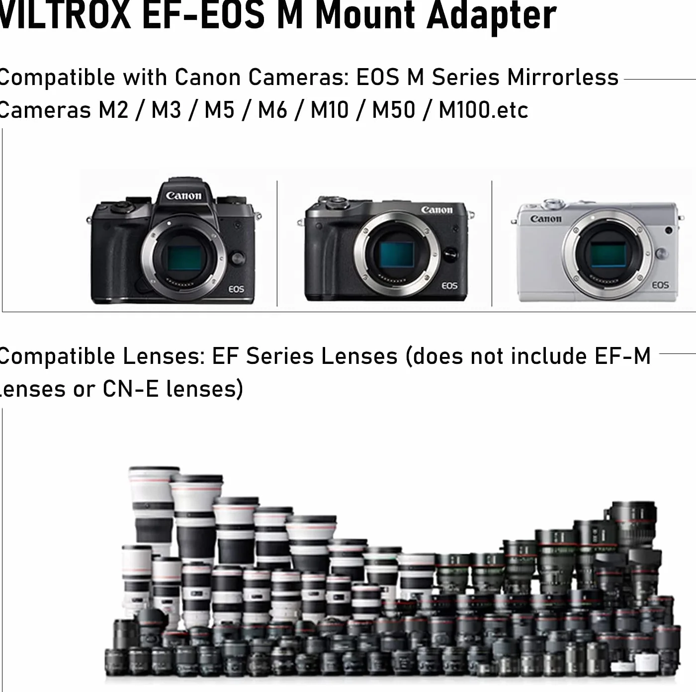 VILTROX EF-EOS M adattatore Lente Montare Obiettivo Convertitore per Canon EF/EF-S a EF-M mount EOS M2 M3 M10 M5 M6 M50 M100