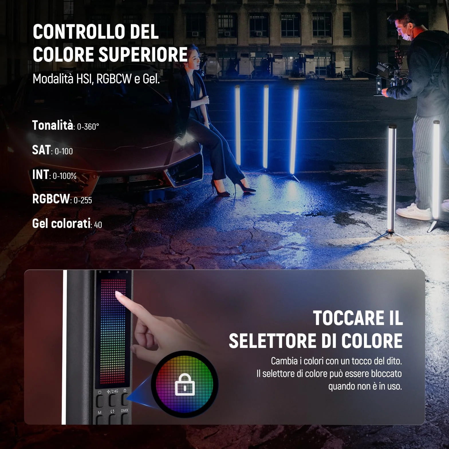 NEEWER TL60 Luce Tubo RGB, Barra Luminosa per Video a LED RGBWW a Colori Completi da 20W per Foto Studio Riprese Streaming, Controllo APP/2.4G/DMX, 7 Effetti Pixel 18 Scene, 2500-10000K CRI97+ TLCI98+