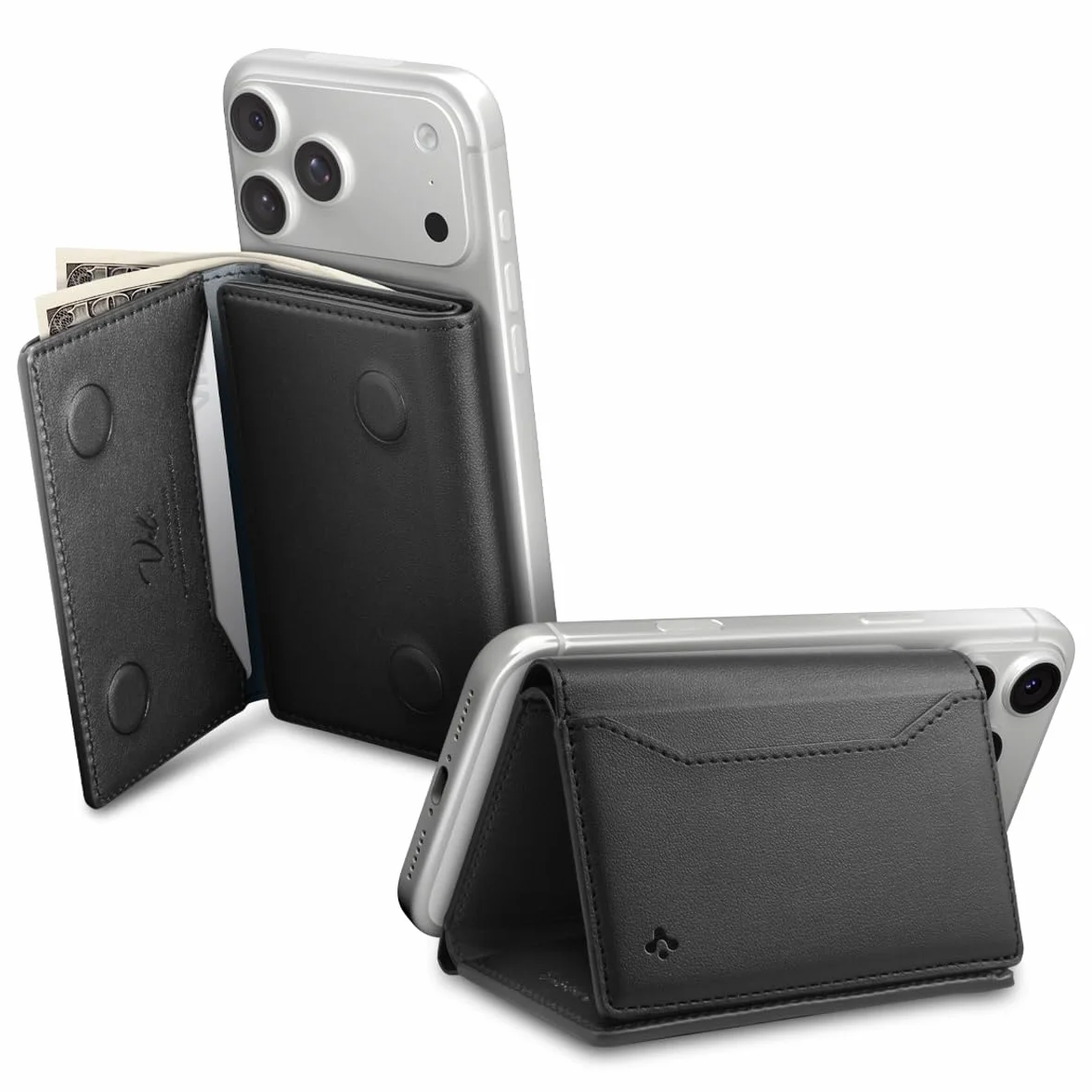 Spigen Valentinus S MagFit Portafoglio MagSafe Wallet Magnetico Portacarte Compatibile con iPhone 17/16/15/14/13/12 Modelle, Portafoglio uomo, Accessori MagSafe - Nero