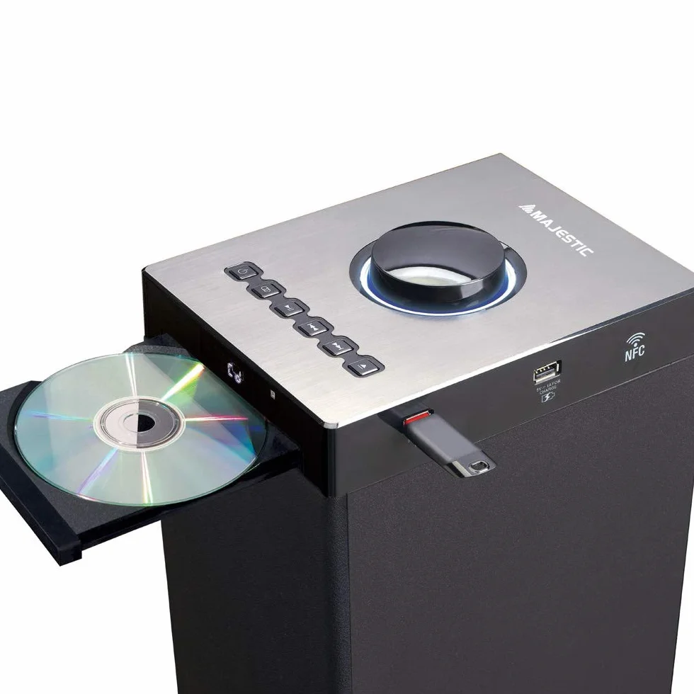Majestic TS 92R CD BT USB AX - Altoparlanti a torre con Bluetooth NFC, Lettore CD/MP3, doppia USB, ingresso AUX-IN, telecomando, Nero