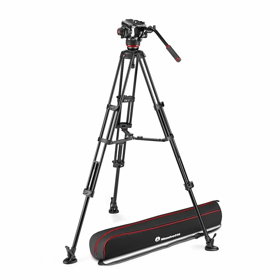 Manfrotto Kit Treppiede con Testa Video Fluida Manfrotto 504X e Treppiede Doppio Tubo in Alluminio, con Stabilizzatore Centrale, per Reflex, Mirrorless,Camcoder, con Sacca per Trasporto, Portata 12 kg