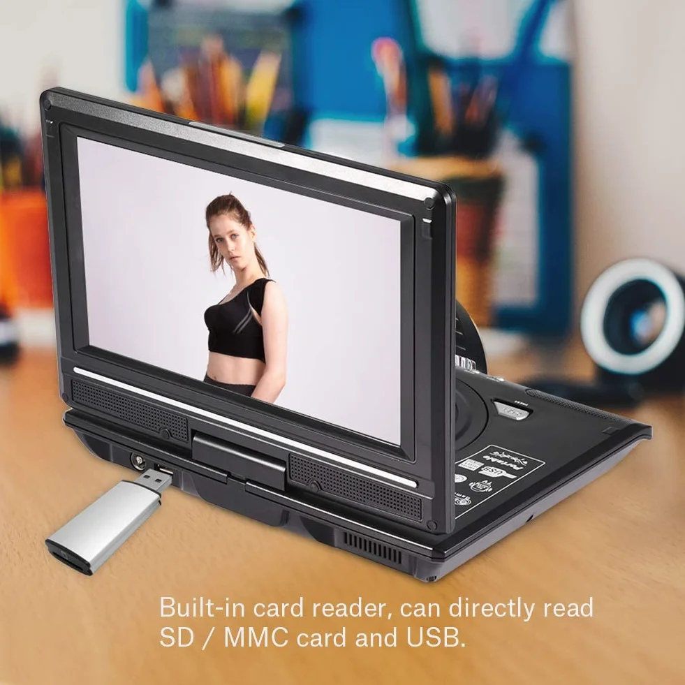 Socobeta Lettore Video Dvd Girevole LCD Portatile da 9 Pollici Widescreen Radio Gioco SD USB AV CD VCD(Spina UE)