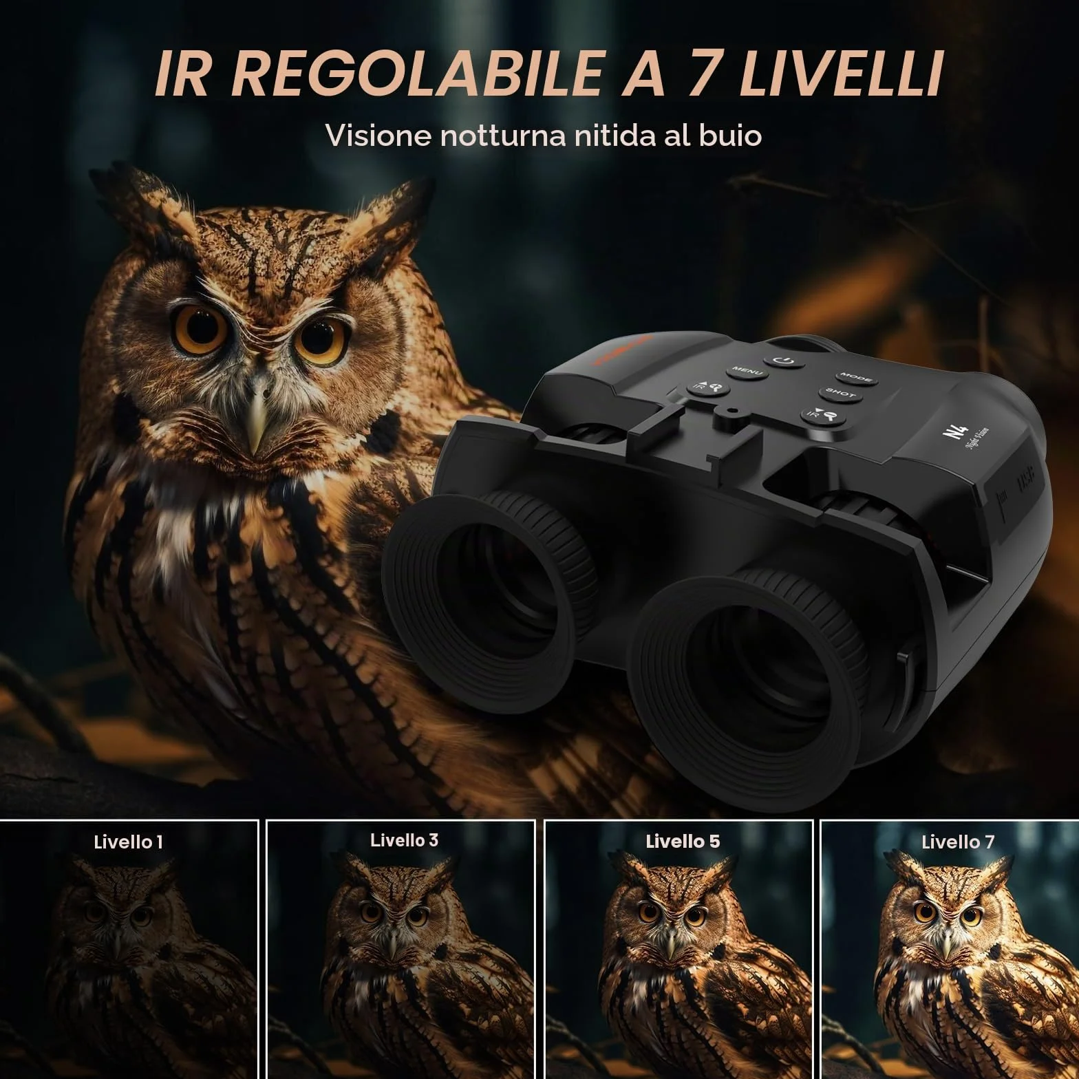 Visori notturni a testa per adulti. Binocolo digitale IR ricaricabile, portata 984 ft, zoom 5X. Mani libere con scheda 16GB TF. Foto/video,Fascia testa regolabile