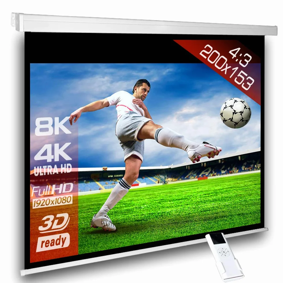 SlenderLine Schermo motorizzato 200 x 150 cm (alloggiamento 230cm) | 1,2 Gain | formato 4:3 | 3D | FULL-HD 4K 8K Ultra-HD | home cinema & presentazioni | telecomando incluso |LCD DLP & LED