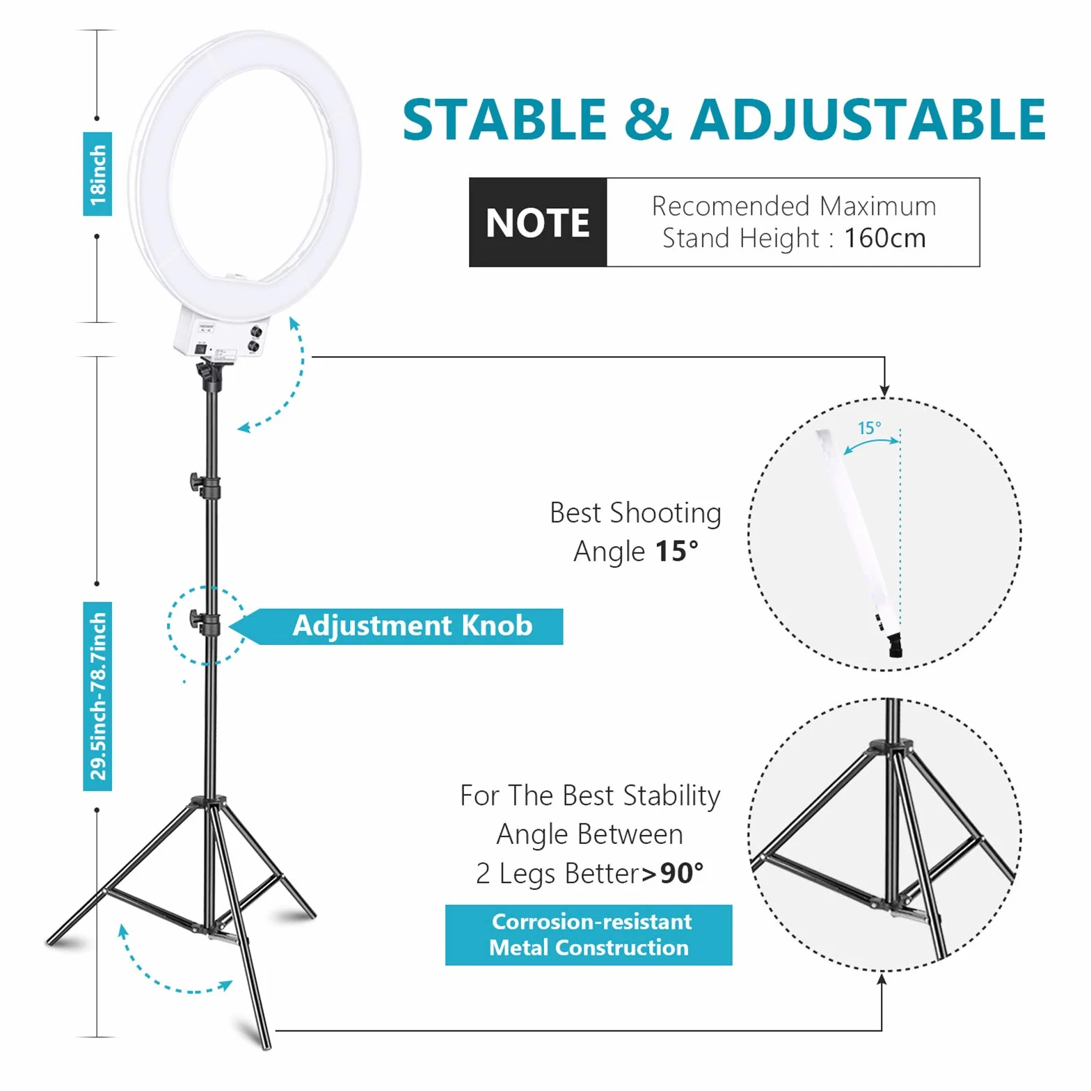 Neewer 46cm Luce LED Anulare Bianca con Cavalletto Dimmerabile 42W 3200-5600K con Filtri Colorati Hotshoe & Supporto Clip per Smartphone per Trucco Youtube Video Fotocamere Smartphone